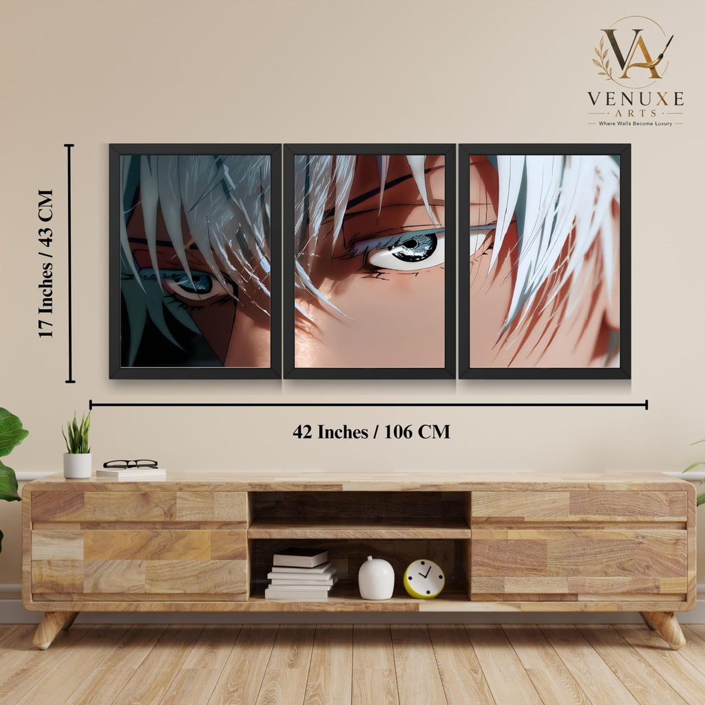VENUXE ARTS Set Of 3 Anime Characters Wall Framed |Anime Characters Framed Poster for Living Room Bedroom Gaming Room Studio Wall Decor
