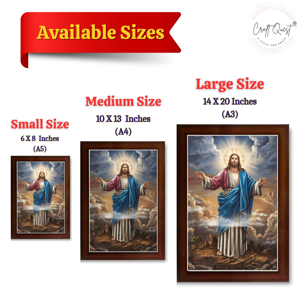 CRAFT QUEST Jesus Christ Photo with Frame, Jesus Painting, Christian Wall Frames Home and Décor