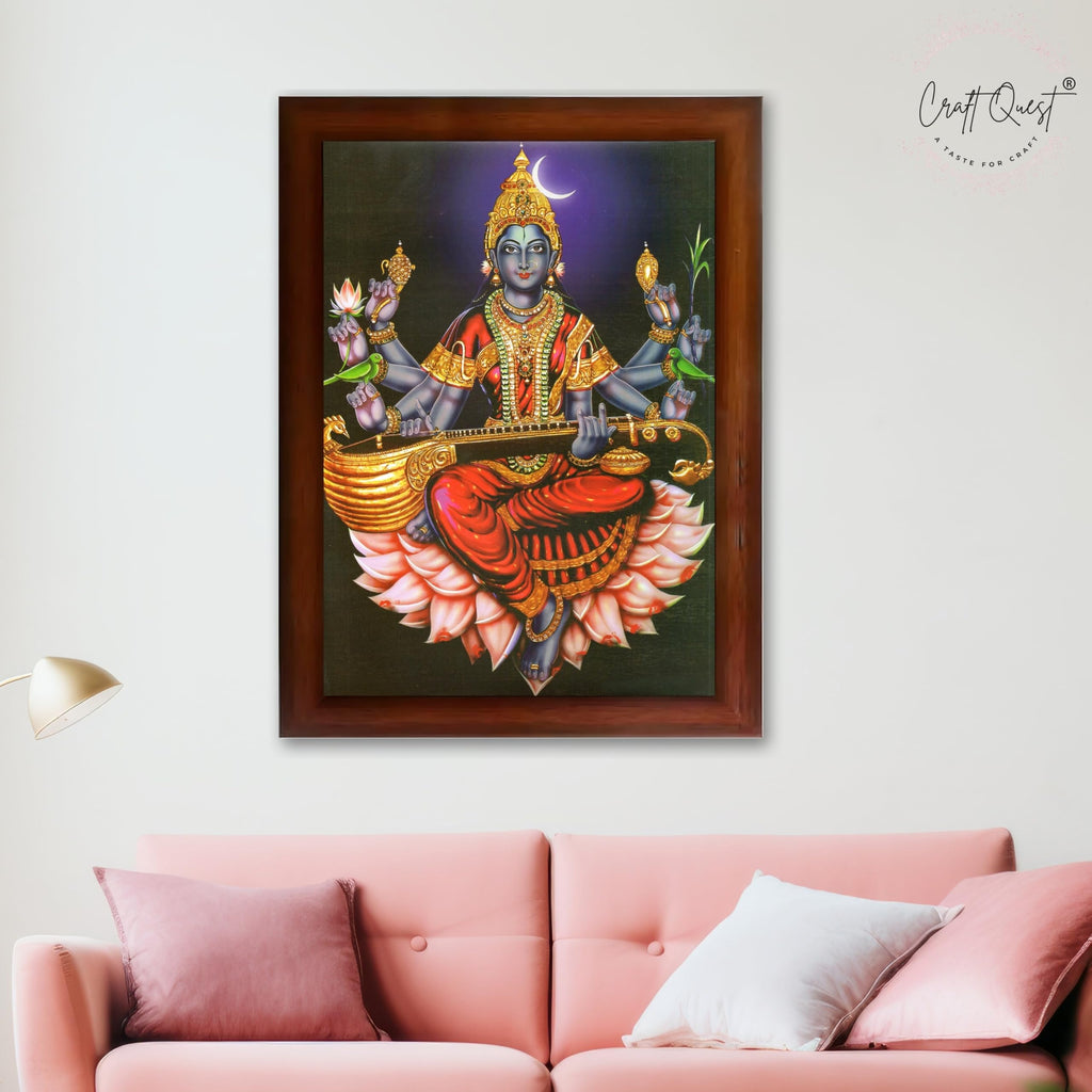 CRAFT QUEST Raja Syamala Devi Shyamala Matangi Wall Painting Framed | South God Picture Frame for Home, Office, Temple & Gifting, Decor