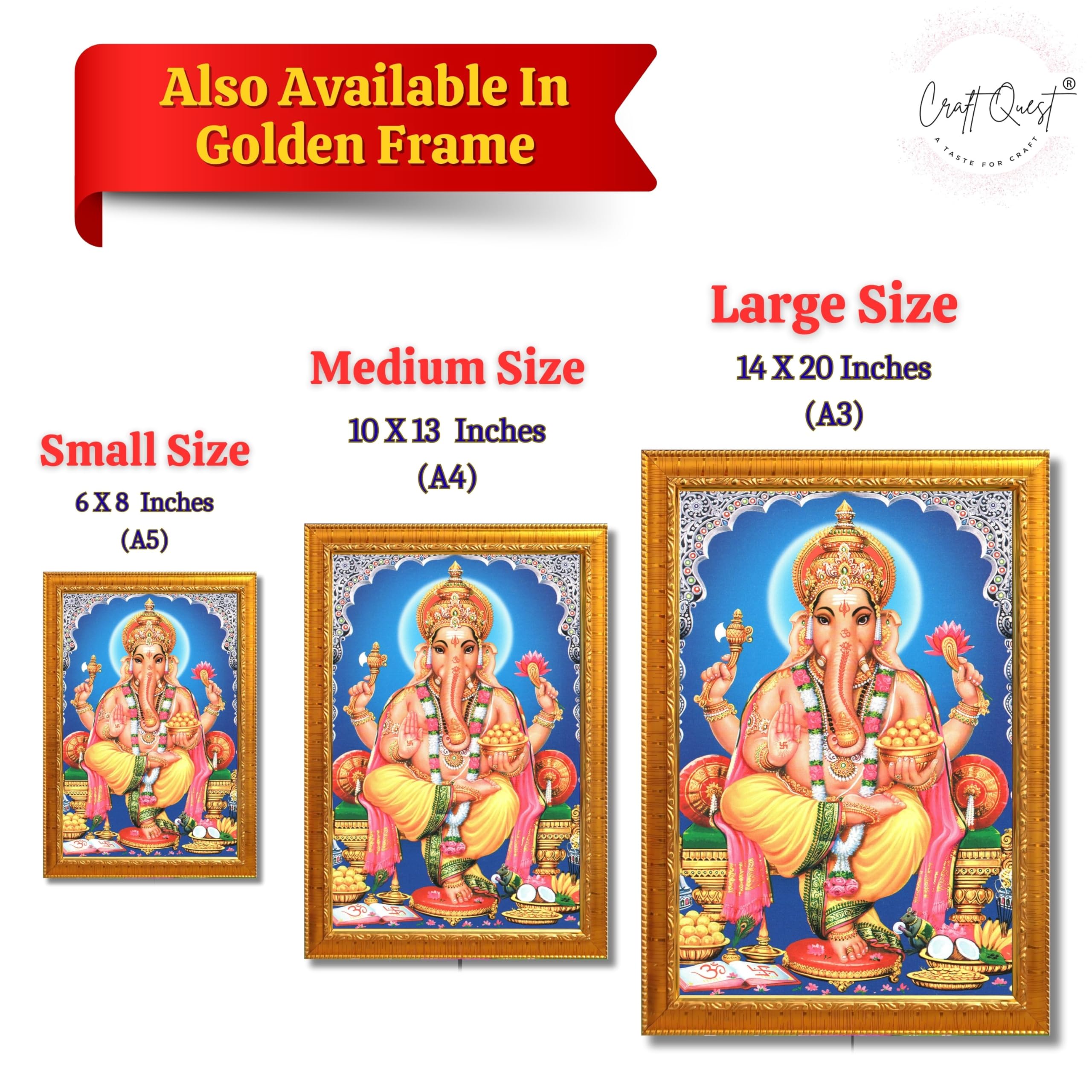 CRAFT QUEST Lord Ganpati Wall Hanging Frame for Living Room, Bedroom, Office & Pooja Room Décor GA-211
