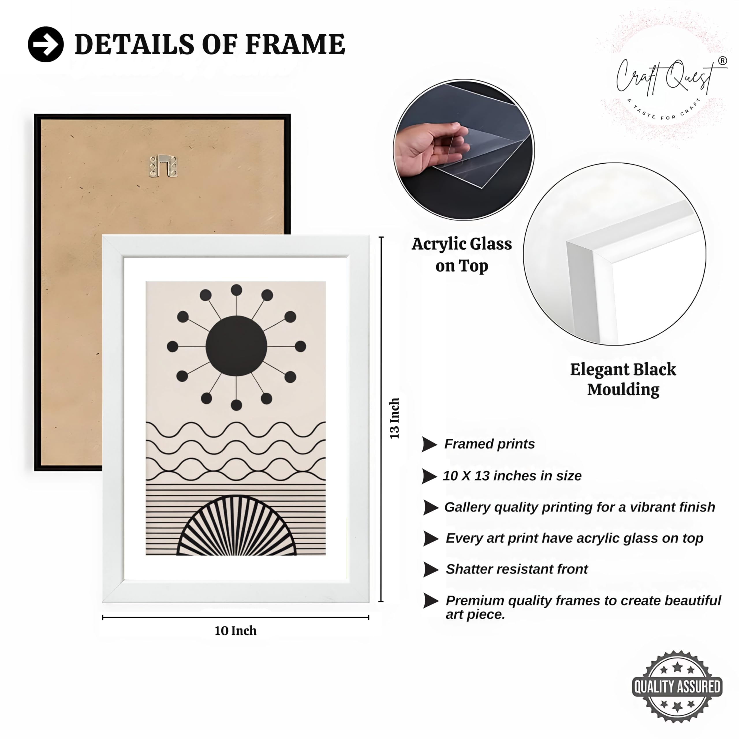 CRAFT QUEST Abstract Series Framed Paintings With Sun | Set of 3 Frames for Home Decoration | Ideal for Living Room, Bedroom & Offices