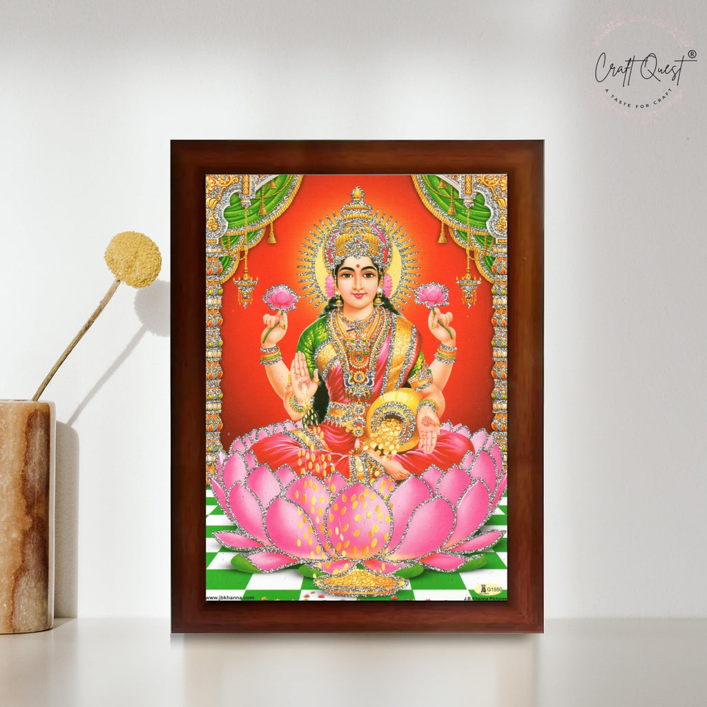 CRAFT QUEST Goddess Lakshmi Devi Dhana Vaibhav Laxmi Maa Wall Painting Frame for Diwali,Temple, Pooja, Living Room Home and Decor Item