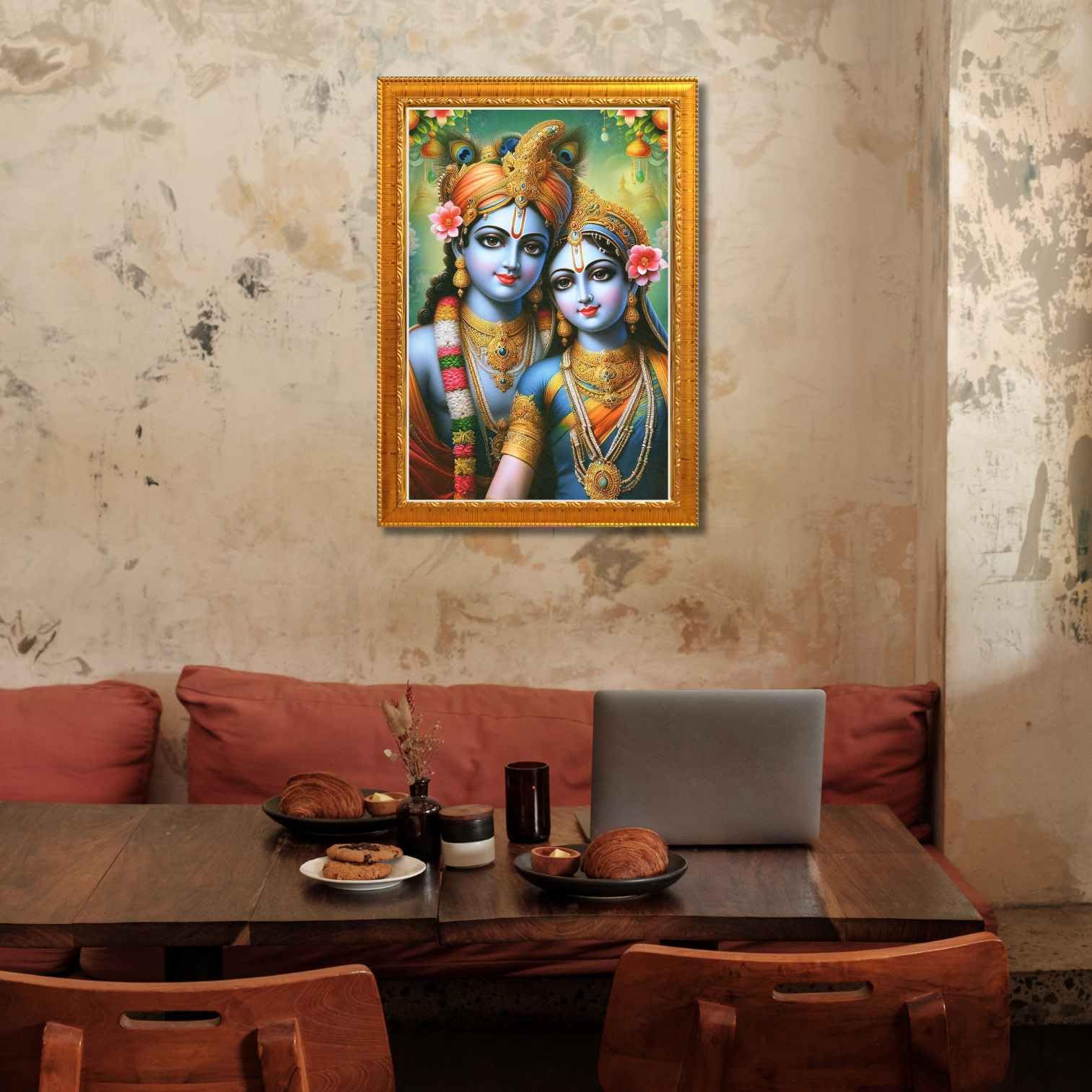 CRAFT QUEST Radha Krishna Art Photo Framed Painting for Home and Bedroom Wall Decoration of Size 14X10 Inches with Frame And Acrylic Glass RK214