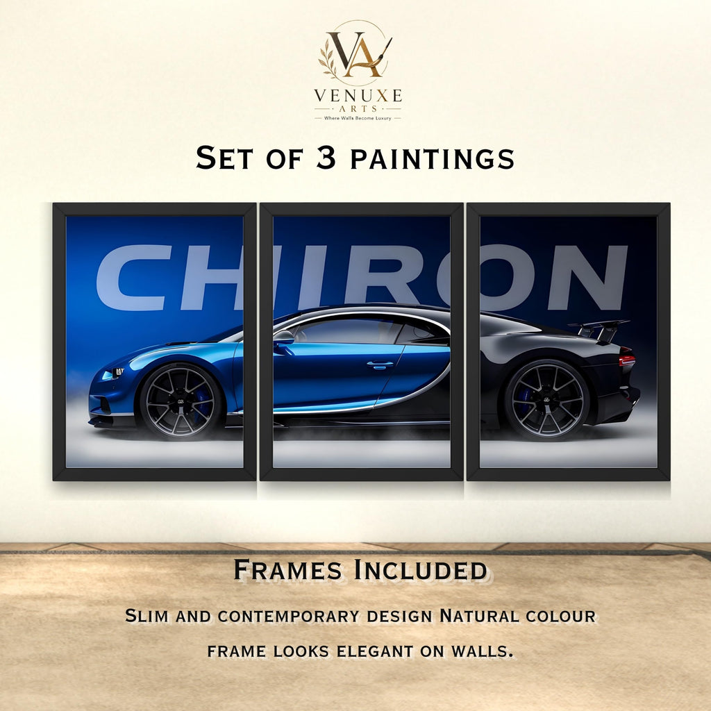 VENUXE ARTS Set Of 3 Big Sports Cars Framed Posters Gift Items for Boys Room Wall Decoration Bedroom, Living Room, Office, Studio Décor | Car Poster Frame for Wall Décor