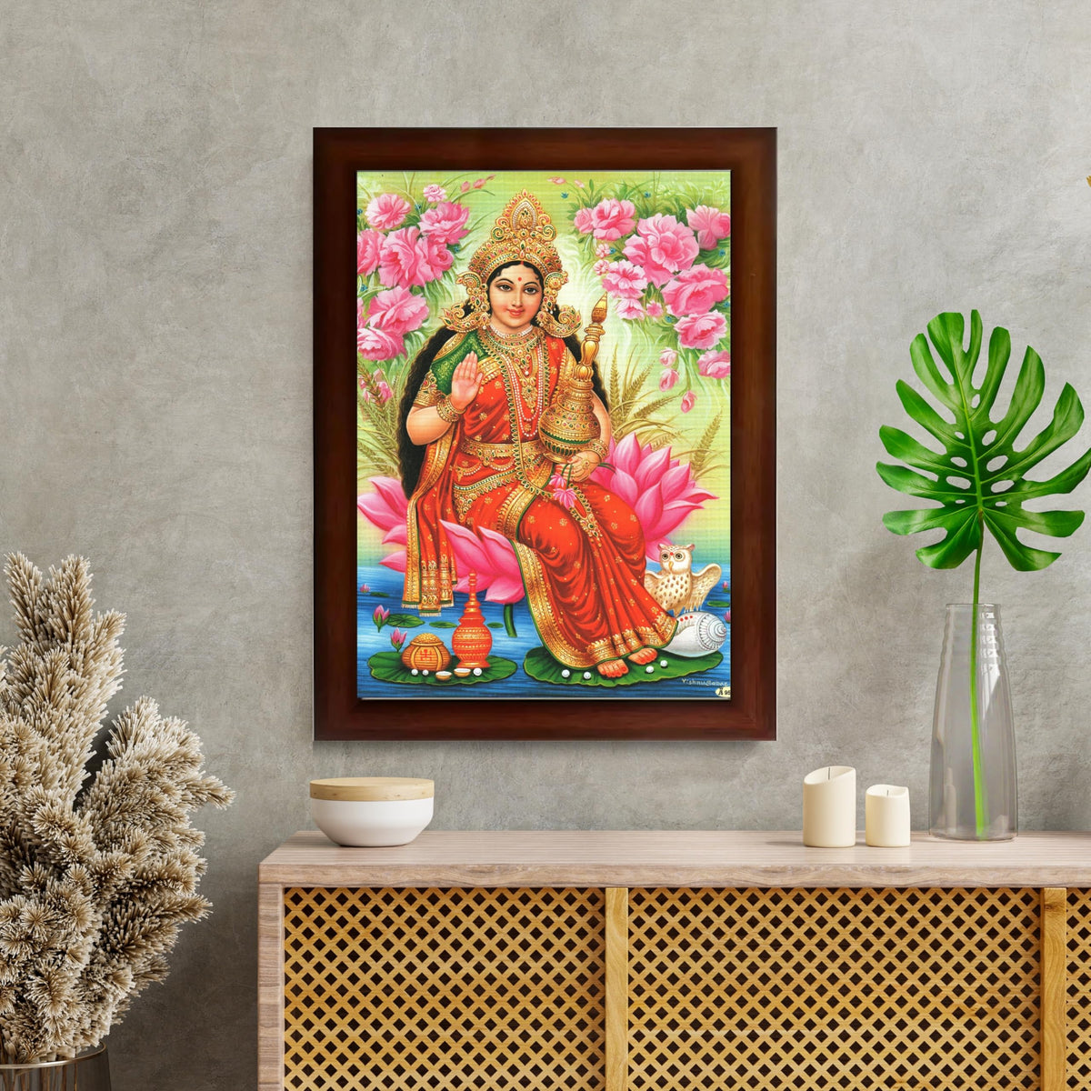 CRAFT QUEST Goddess Lakshmi Devi Dhana Vaibhav Laxmi Maa Wall Painting Framed Home Decor