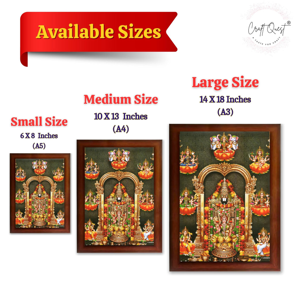 CRAFT QUEST Lord Tirupati Balaji Lord Venkateshwara Swamy Wall Painting Framed, Home, Temple, Pooja, Wall Décor Item