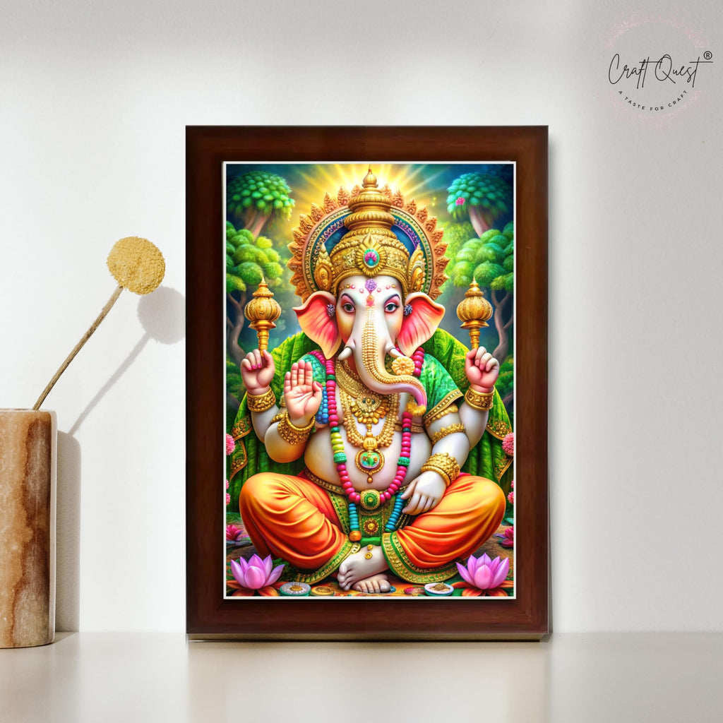 CRAFT QUEST Lord Ganesh Ganpati ji Wall Hanging Frame for Living Room, Pooja Room Décor Items GA-218