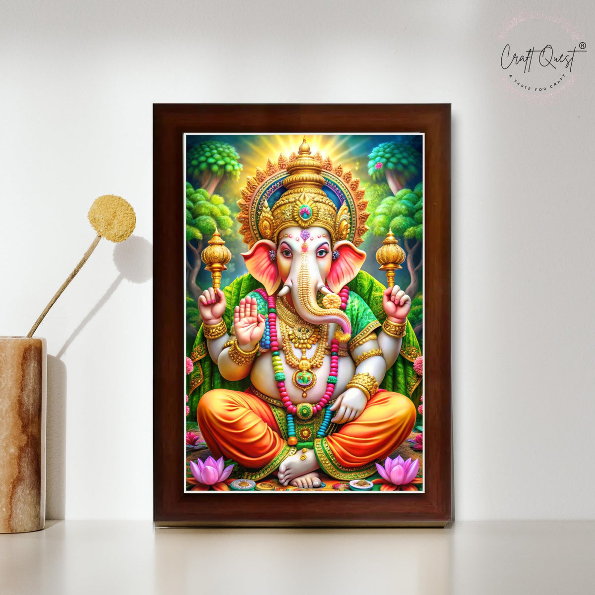 CRAFT QUEST Lord Ganesh Ganpati ji Wall Hanging Frame for Living Room, Pooja Room Décor Items GA-218