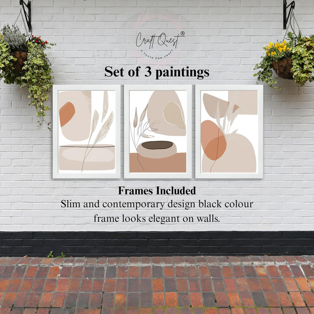 CRAFT QUEST Modern Art White Wall Abstract Wall Art | Set of 3 Frames for Home Decoration | Ideal for Living Room, Bedroom & Offices