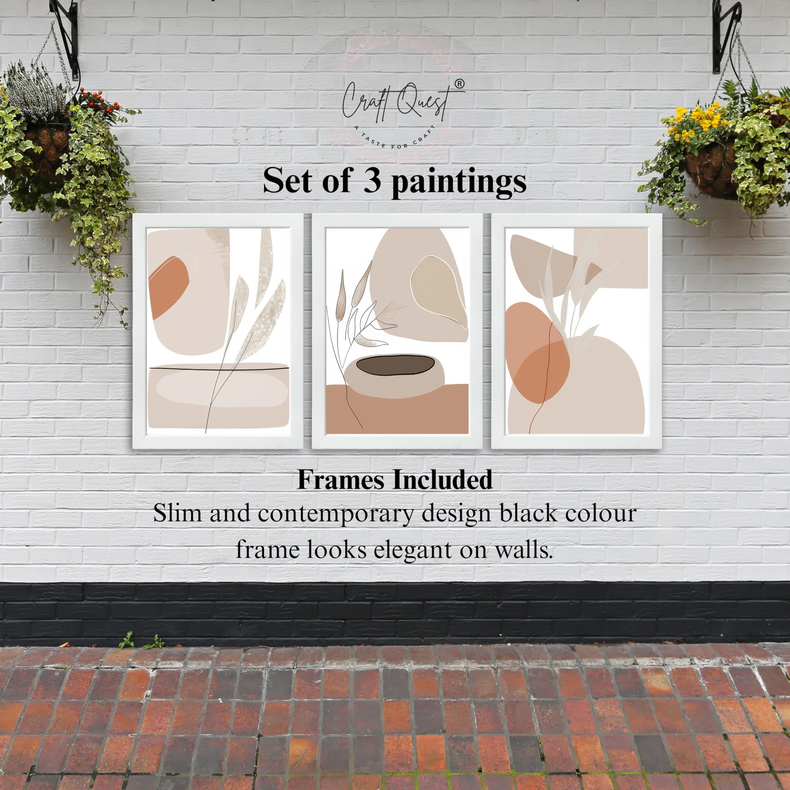CRAFT QUEST Modern Art White Wall Abstract Wall Art | Set of 3 Frames for Home Decoration | Ideal for Living Room, Bedroom & Offices
