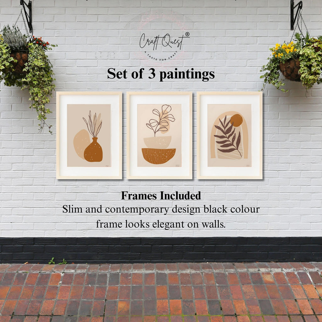 CRAFT QUEST Wall Art Decor Paintings | Set of 3 FLORAL Wall Art Frames for Home Decoration | Ideal for Living Room, Bedroom & Offices