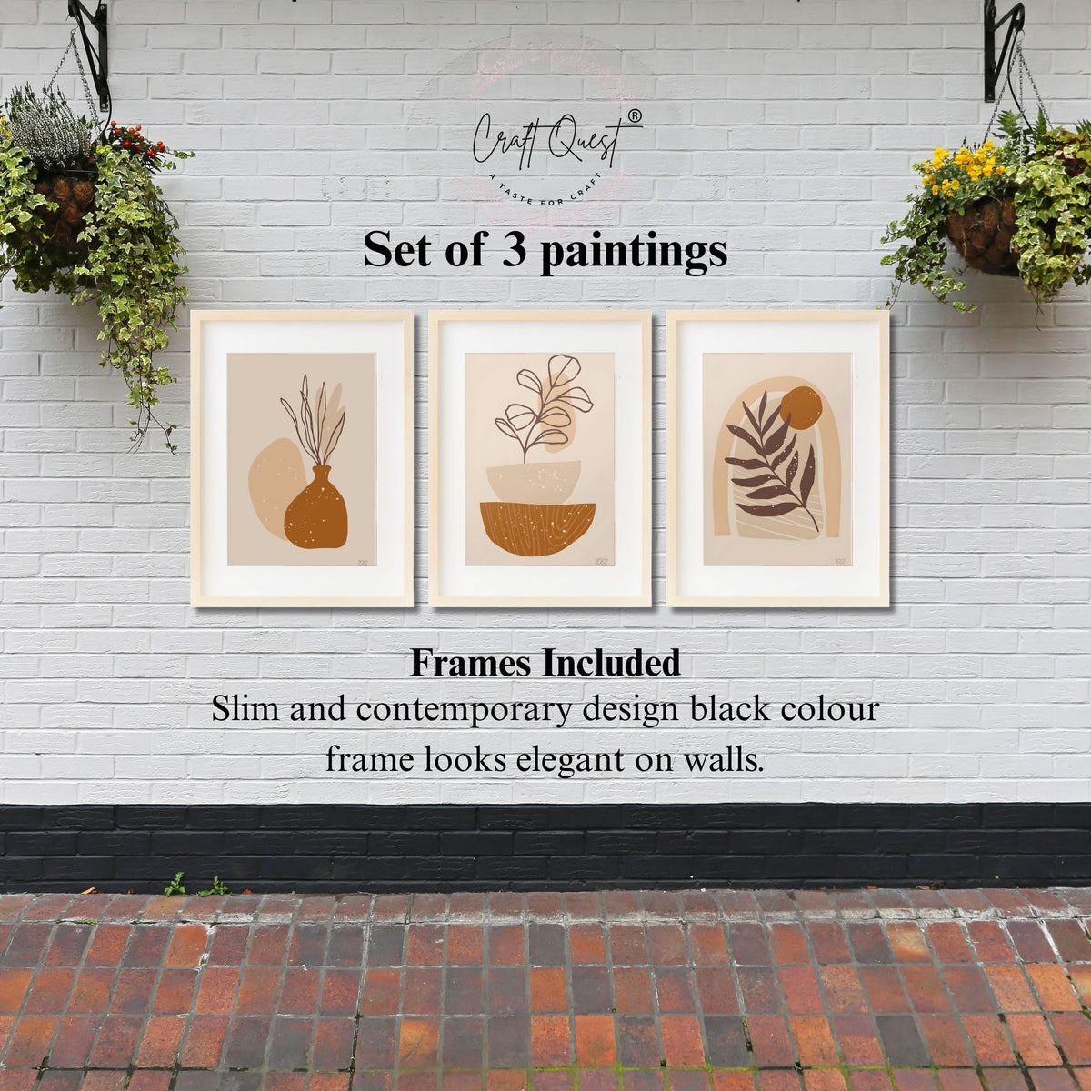 CRAFT QUEST Wall Art Decor Paintings | Set of 3 FLORAL Wall Art Frames for Home Decoration | Ideal for Living Room, Bedroom & Offices