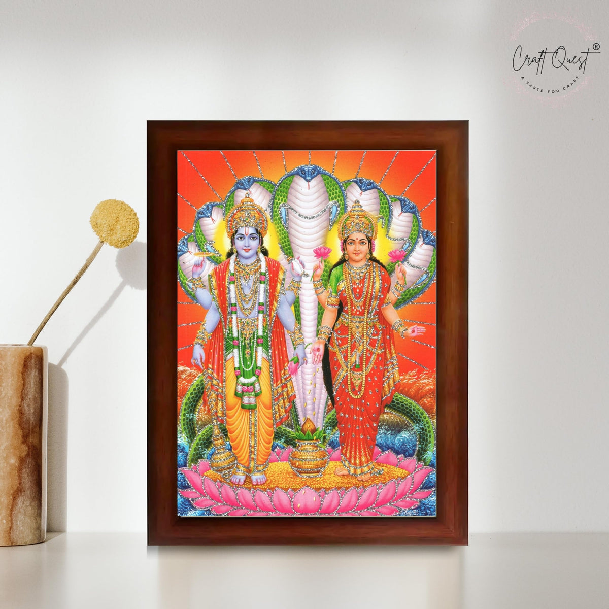 CRAFT QUEST Lord Vishnu Lakshmi Devi Laxmi Narayan Ji Wall Painting Framed Home Décor