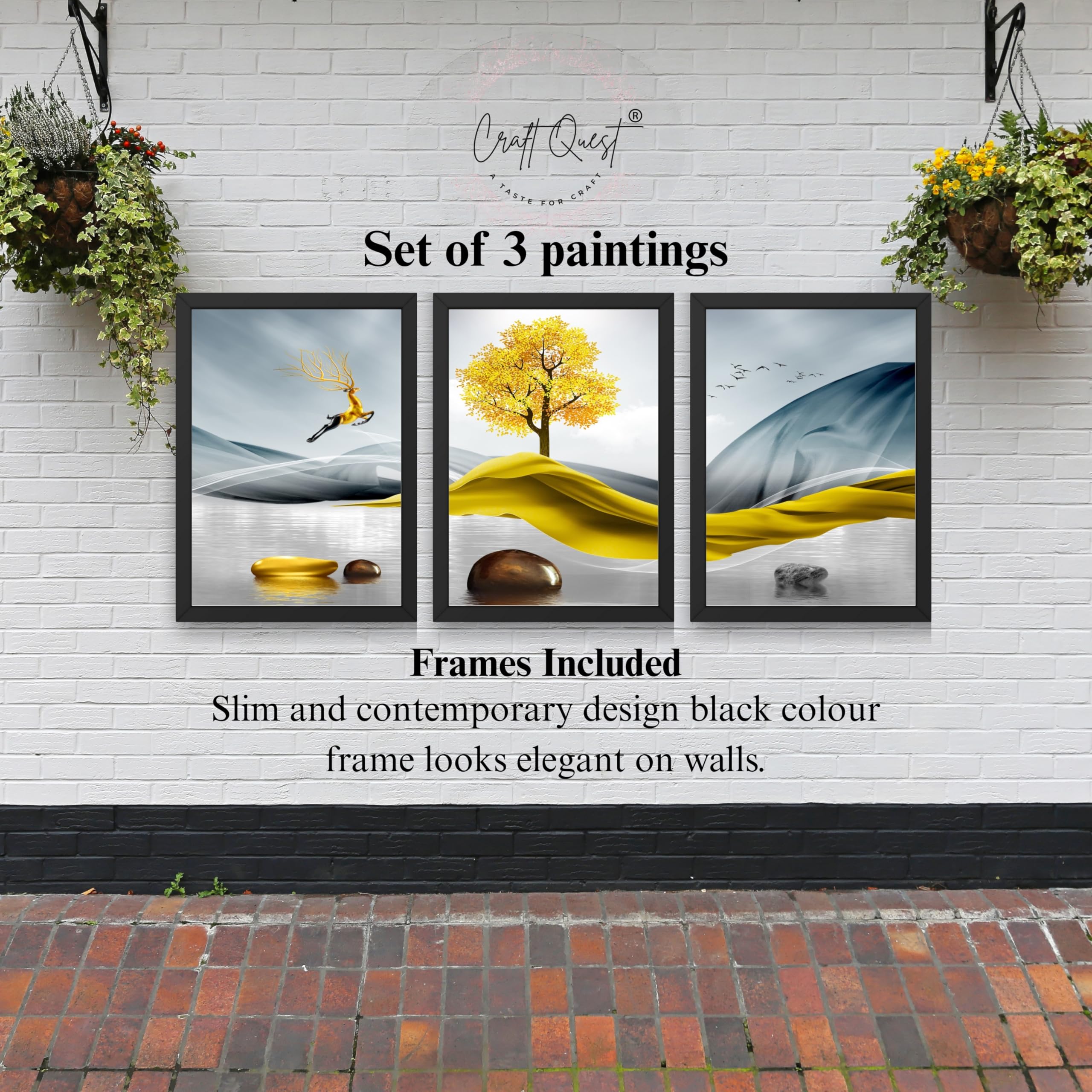 CRAFT QUEST Sanlian Adornment Abstract Modern Art | Set of 3 Frames for Home Decoration | Ideal for Living Room, Bedroom & Offices