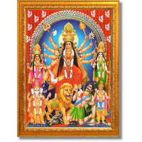 CRAFT QUEST Durga mata Mahishasura Mardini | Mahisasur Mardhini Durga Wall Painting Framed, Goddess Religious Photo Frame With Acrylic Glass