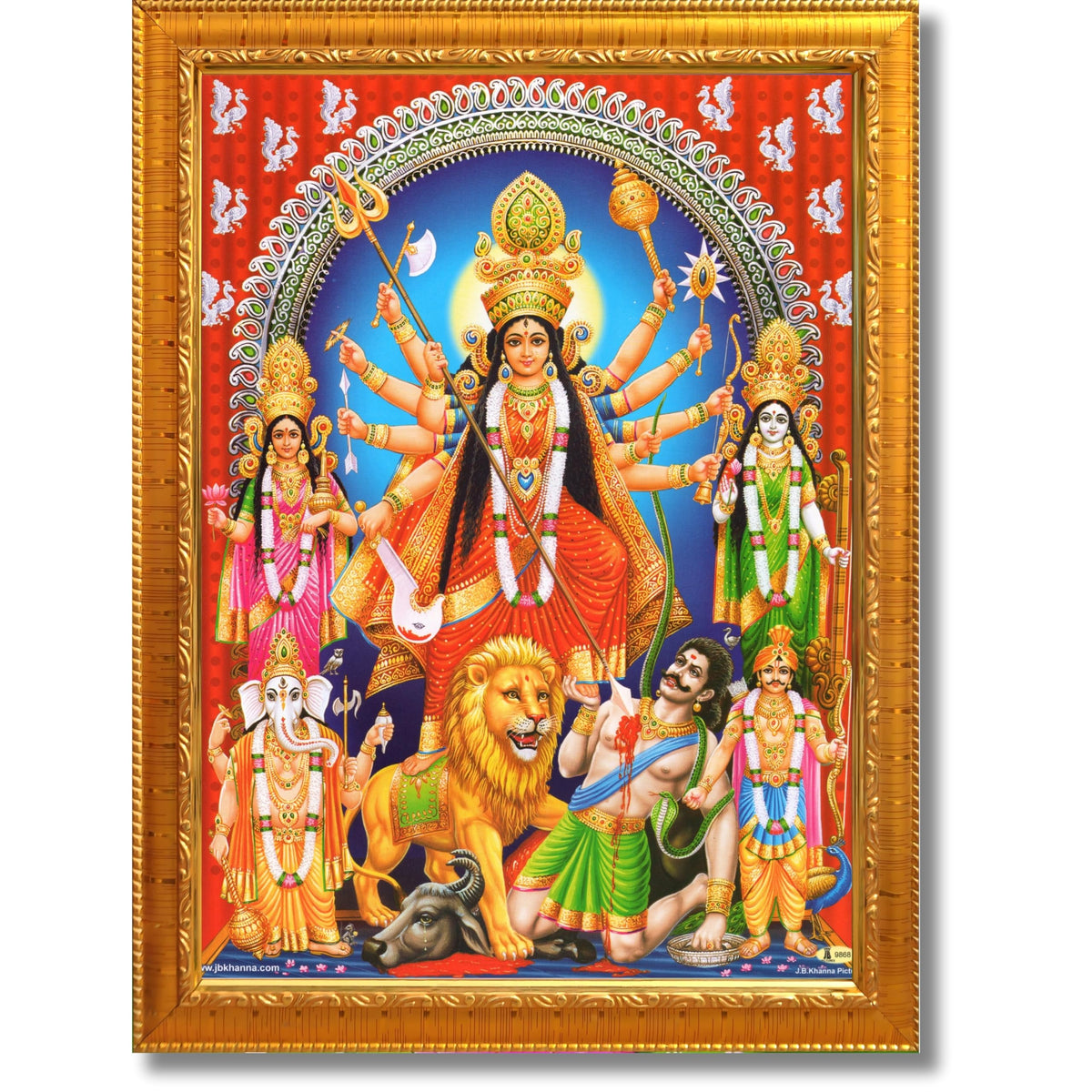CRAFT QUEST Durga mata Mahishasura Mardini | Mahisasur Mardhini Durga Wall Painting Framed, Goddess Religious Photo Frame With Acrylic Glass