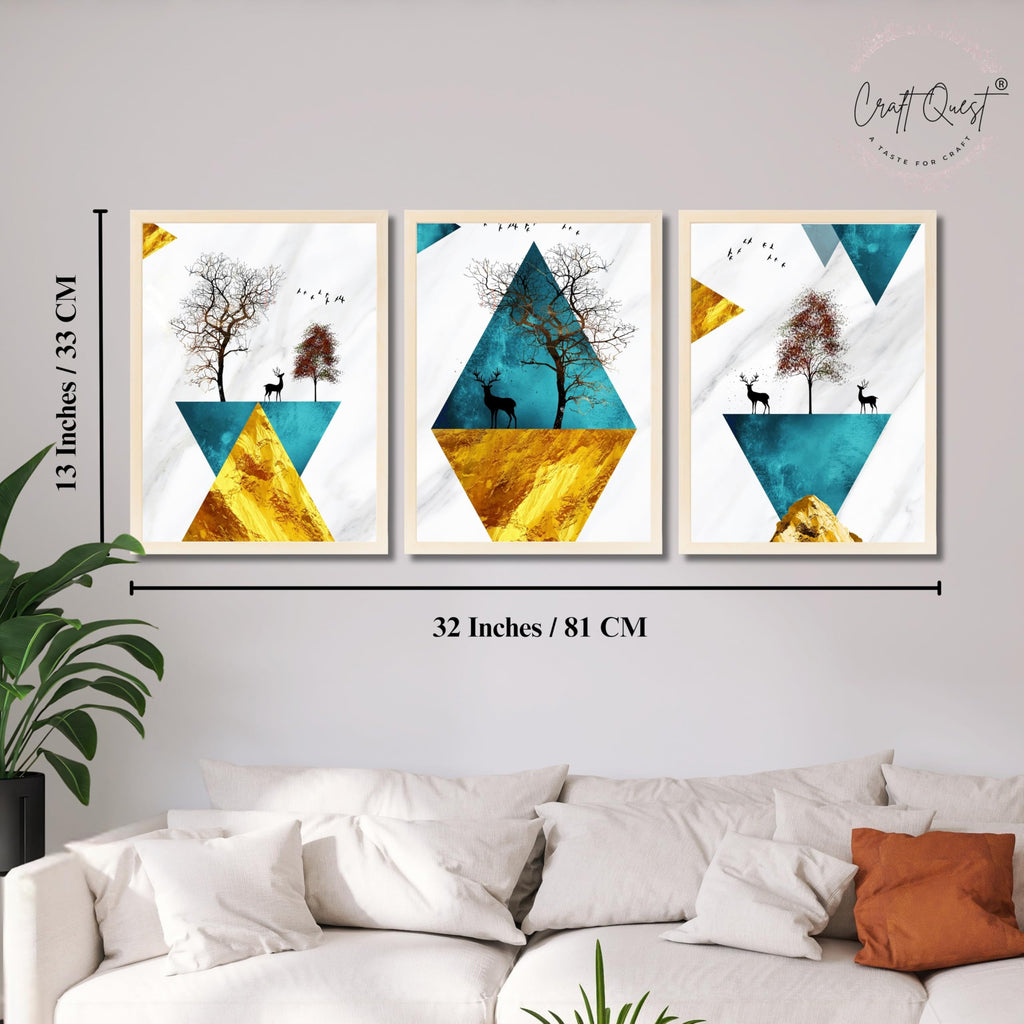 CRAFT QUEST Abstract Modern Art Wall Frame | Set of 3 Frames for Home Decoration | Ideal for Living Room, Bedroom & Offices