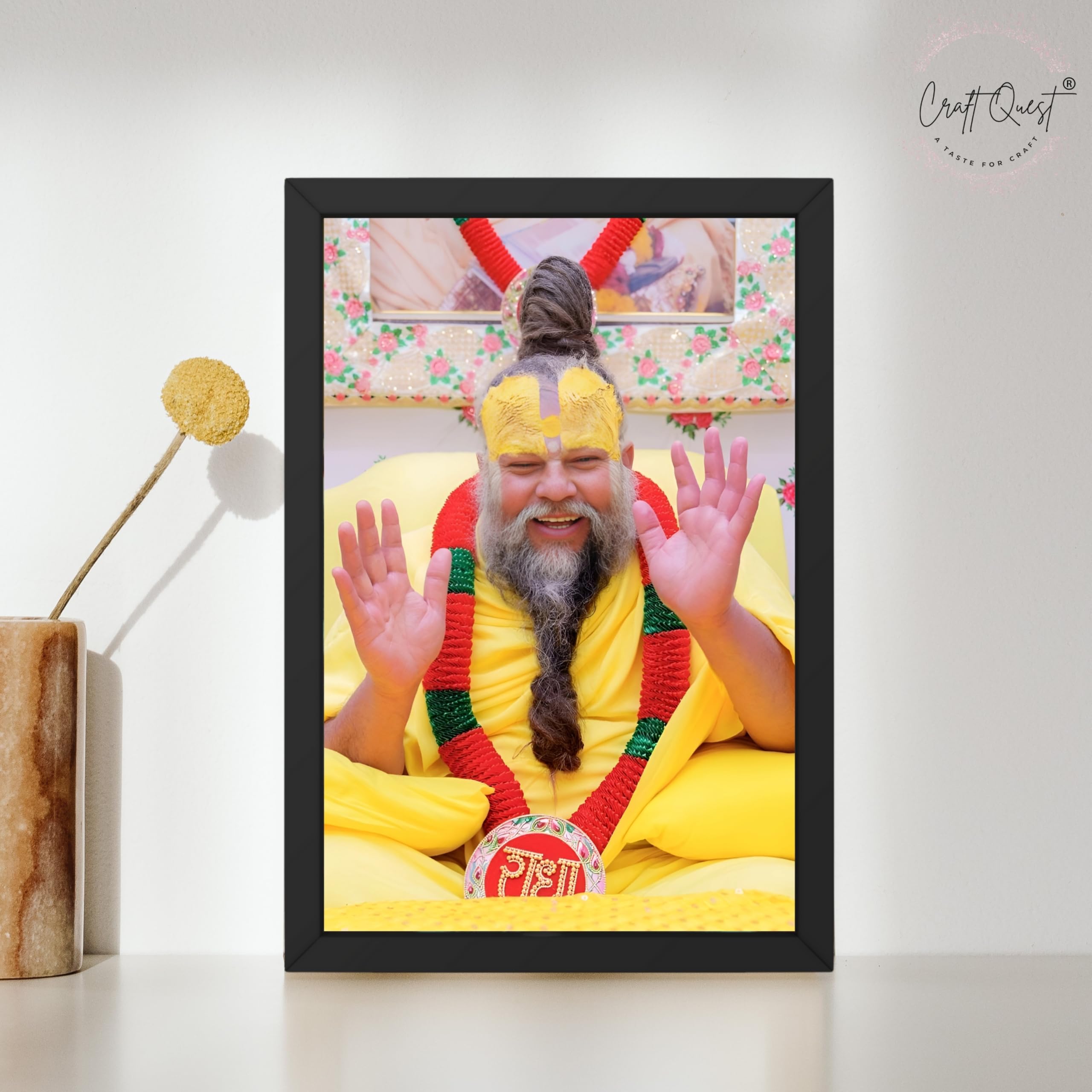 CRAFT QUEST Premanand Ji Maharaj Graceful Smile Small Photo Frame Size 6 X 8 Inches (Black)