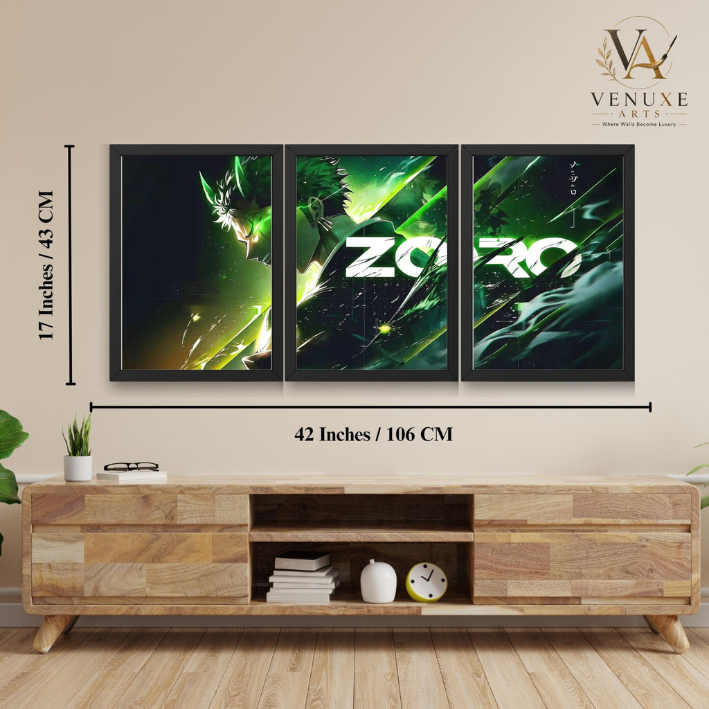 VENUXE ARTS Set Of 3 Anime Characters Wall Framed |Anime Characters Framed Poster for Living Room Bedroom Gaming Room Studio Wall Decor