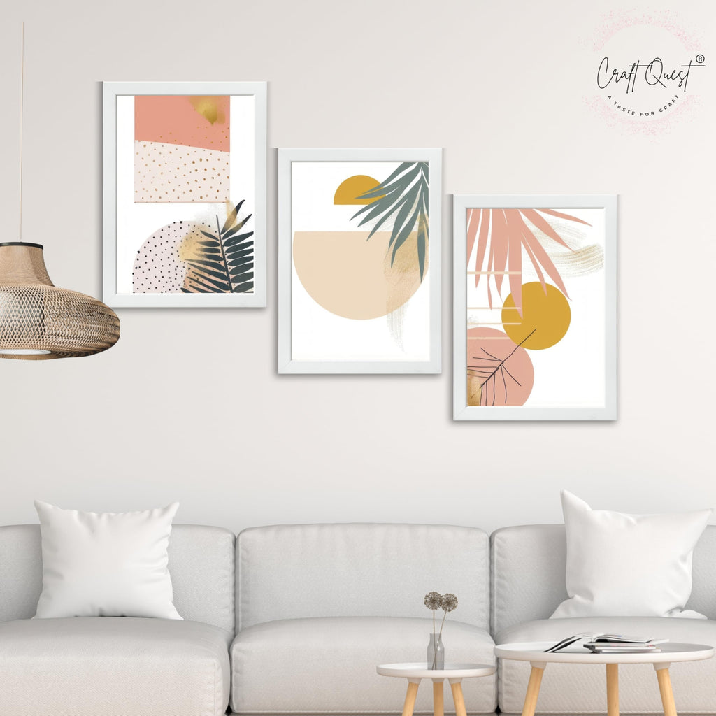 CRAFT QUEST SET OF 3 Abstract Paintings Modern Art | Set of 3 Frames for Home Decoration | Ideal for Living Room, Bedroom & Offices