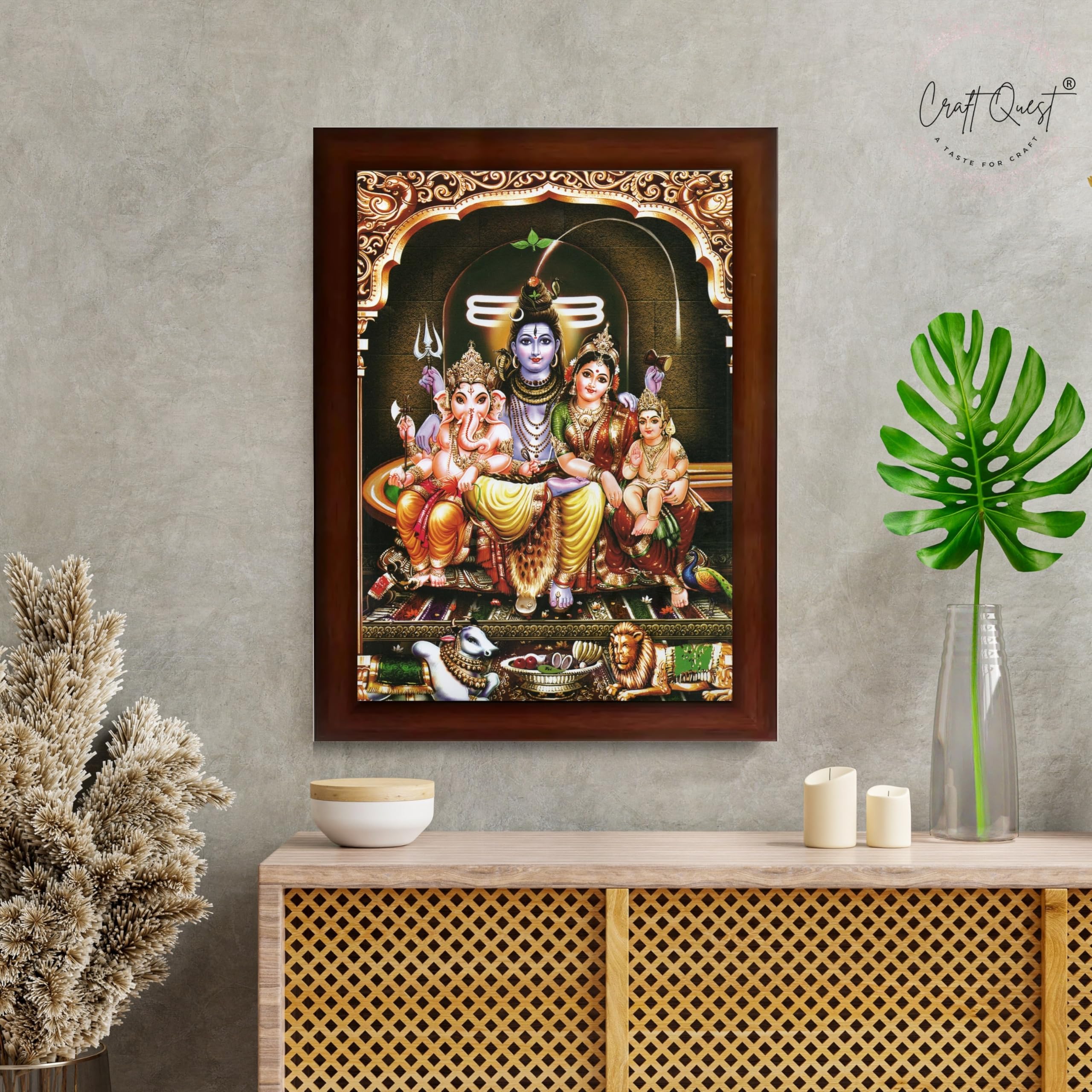 CRAFT QUEST Shiv Parivar Family Photo Frame | Bhole Nath parivar | | Hindu God Spiritual Framed | Ideal for Home, Office, Temple & Puja Room, Wall Decor