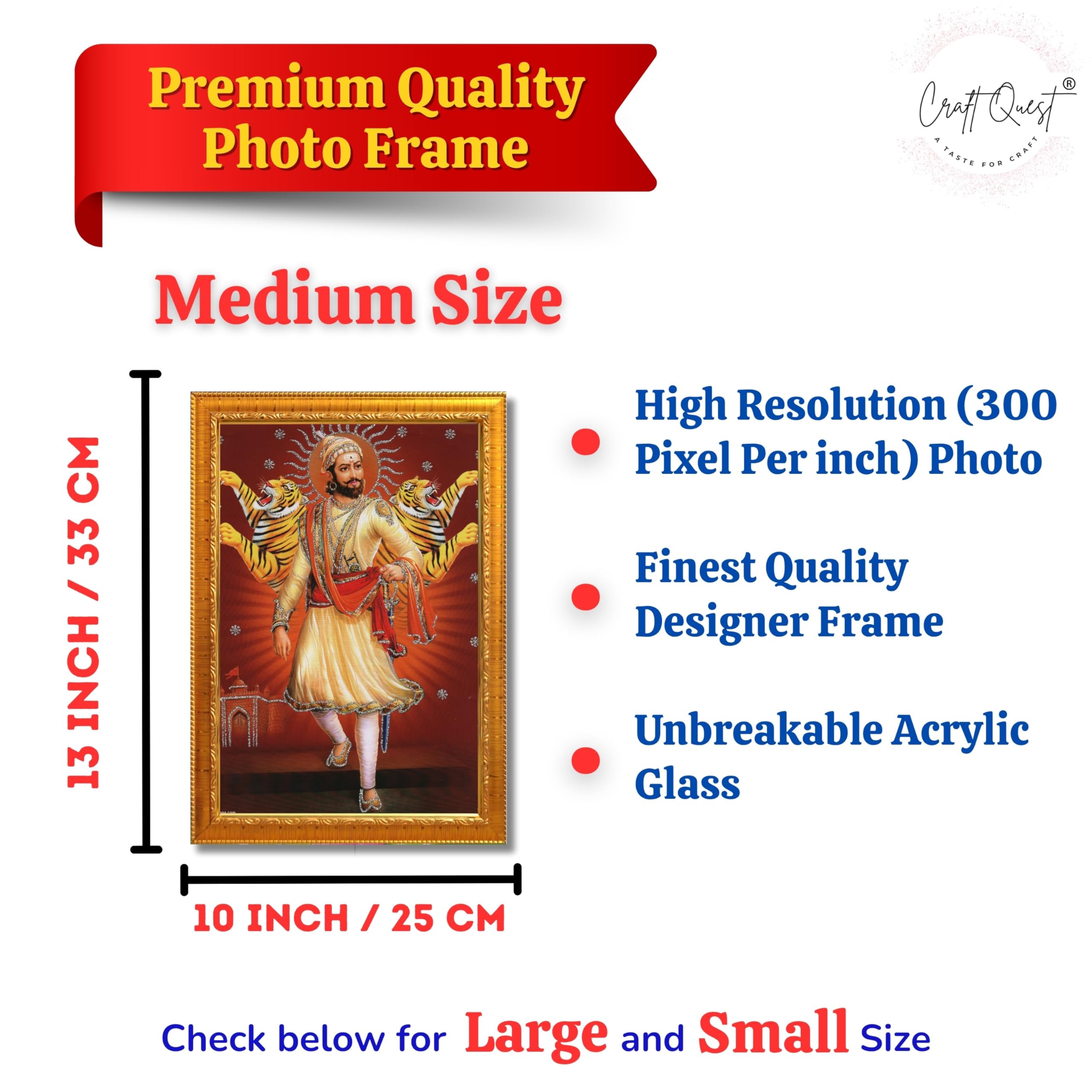 CRAFT QUEST Shivaji Chhatrapati Maharaj Photo Frame | For Living, Pooja Room | Wall Decoration Item | Best Gifting Option