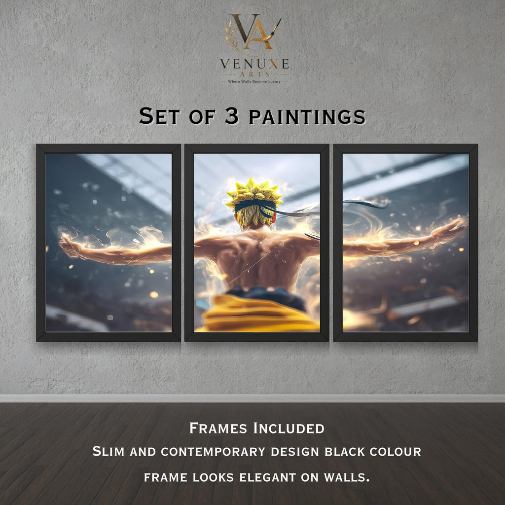 VENUXE ARTS Set Of 3 Anime Characters Wall Framed |Anime Characters Framed Poster for Living Room Bedroom Gaming Room Studio Wall Decor