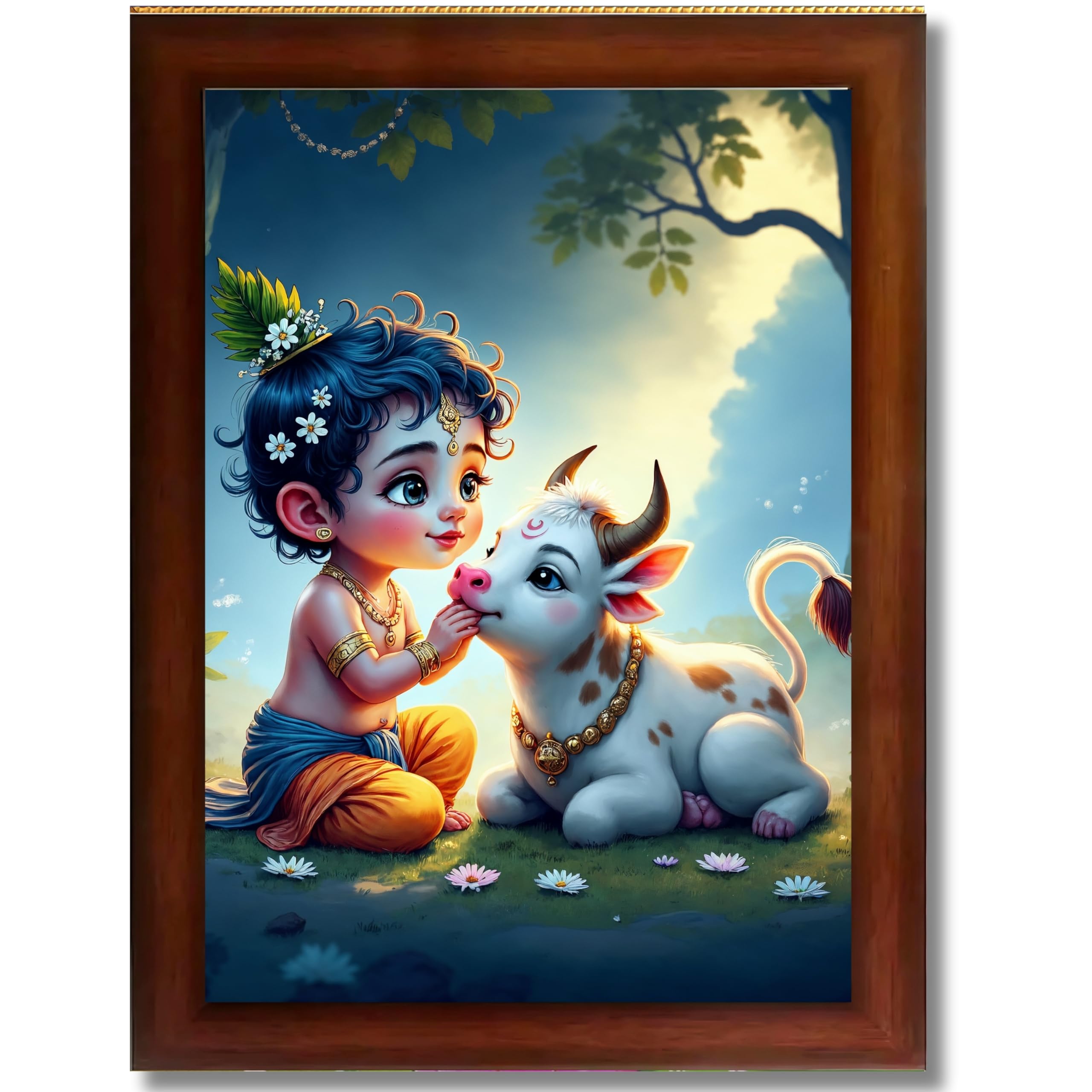 CRAFT QUEST Bal Gopal Makhan Chor Wall Photo Frame | Hindu God Kanha Devotional Home Decor | Gift Item
