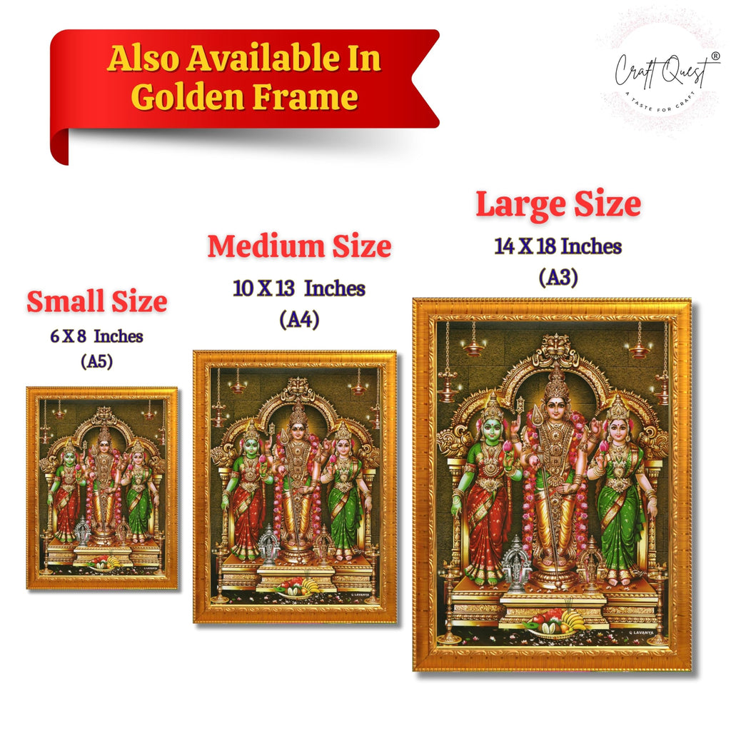 CRAFT QUEST Lord Murugan Valli Deivanai Subramanya Swamy Wall Painting Photo Framed | South God Picture Frame for Home, Office, Temple & Gifting, Decor