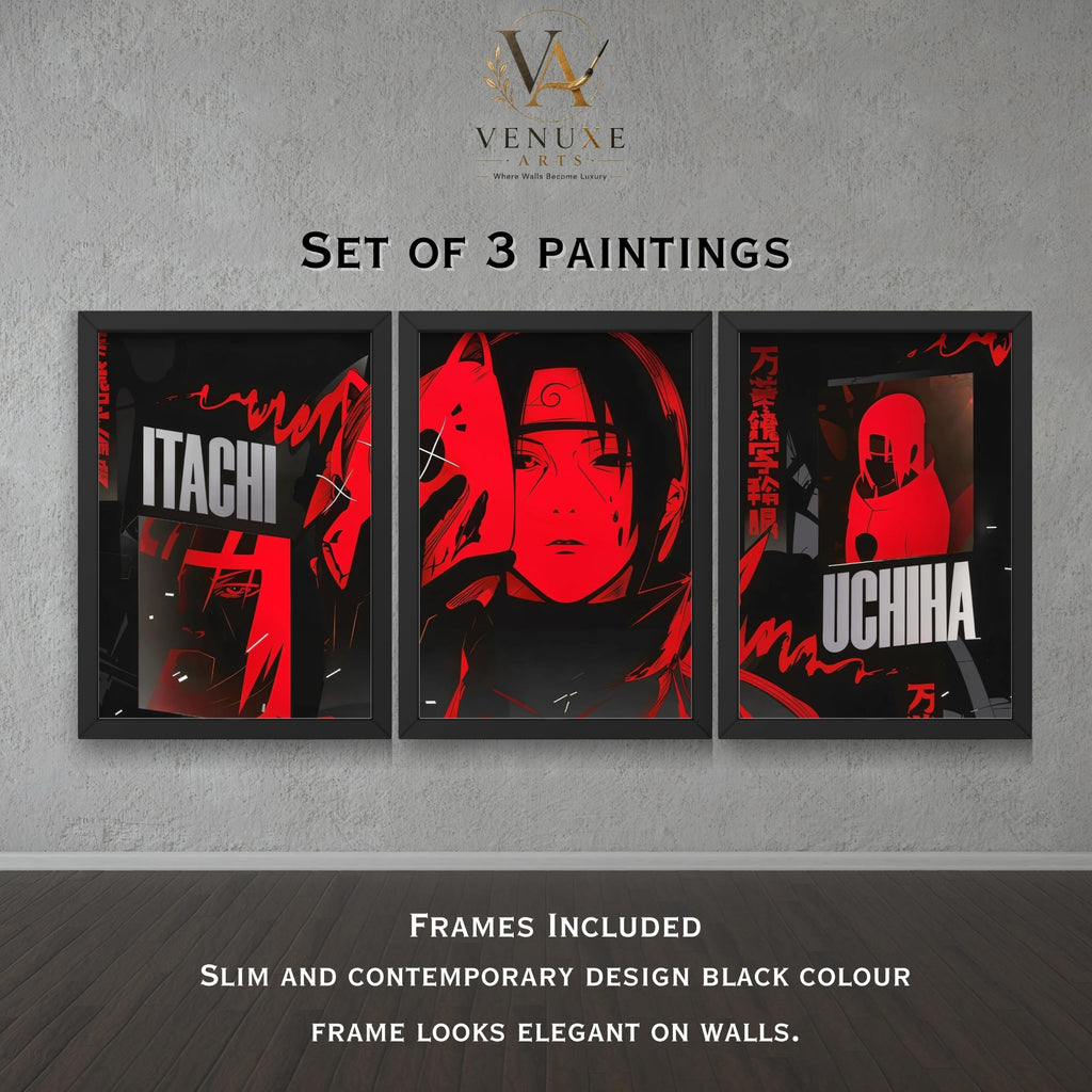 VENUXE ARTS Set Of 3 Anime Characters Wall Framed |Anime Characters Framed Poster for Living Room Bedroom Gaming Room Studio Wall Decor