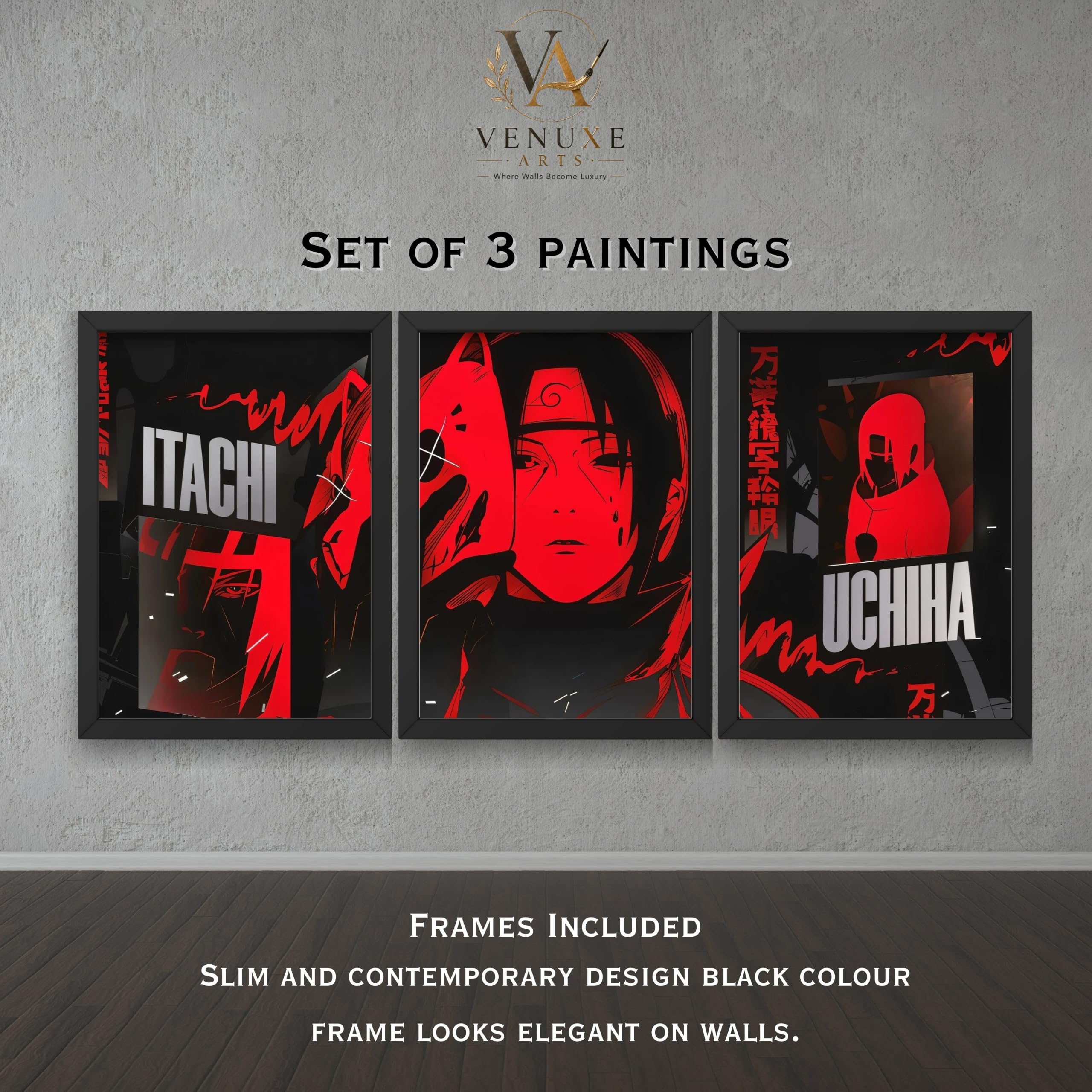 VENUXE ARTS Set Of 3 Anime Characters Wall Framed |Anime Characters Framed Poster for Living Room Bedroom Gaming Room Studio Wall Decor