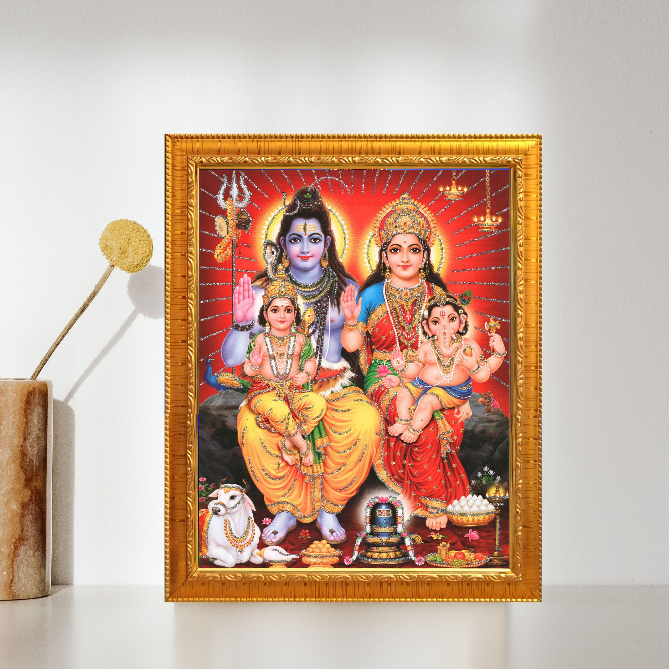 CRAFT QUEST Shiv Parivar Religious Wood Photo Frame with Acrylic glass