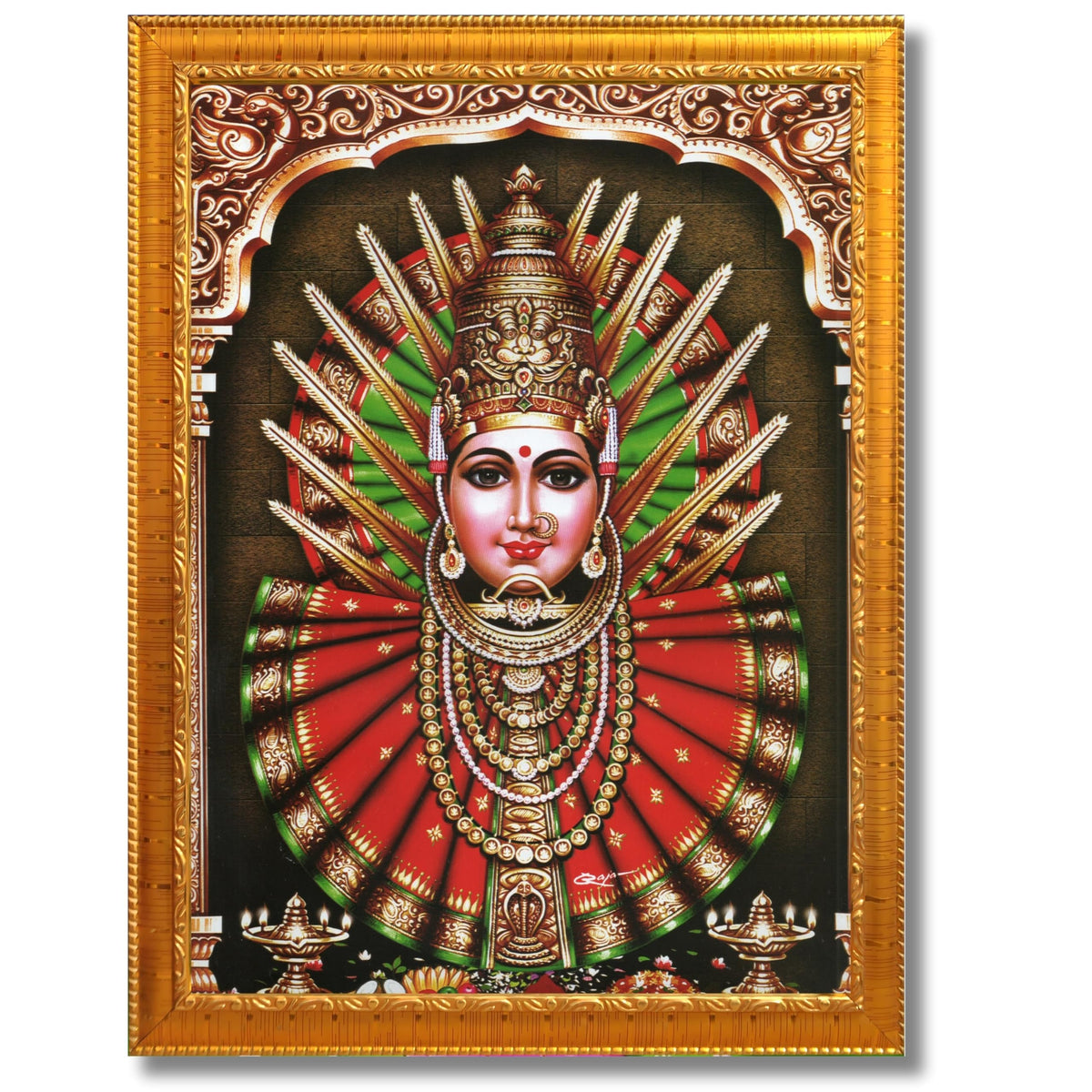 CRAFT QUEST Renuka Devi Yellamma Mata Ellamma Thalli Wall Painting Framed | South God Picture Frame for Home, Office, Temple & Gifting, Decor