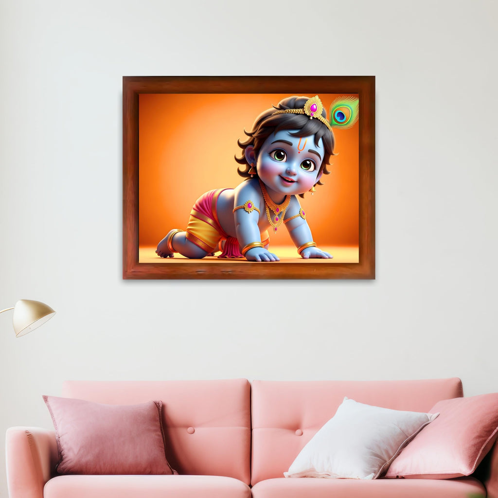 CRAFT QUEST Shri Bal Gopal Painting | Krishna Photo Frames for Walls, Home, Living Room and Home Décor