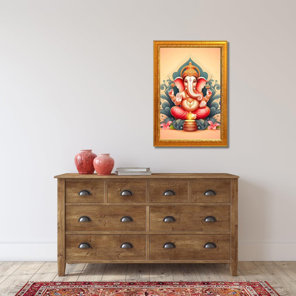 CRAFT QUEST Ganesh Ganpati Ganesha Art Framed Painting Ready to Hang and Wall Decor