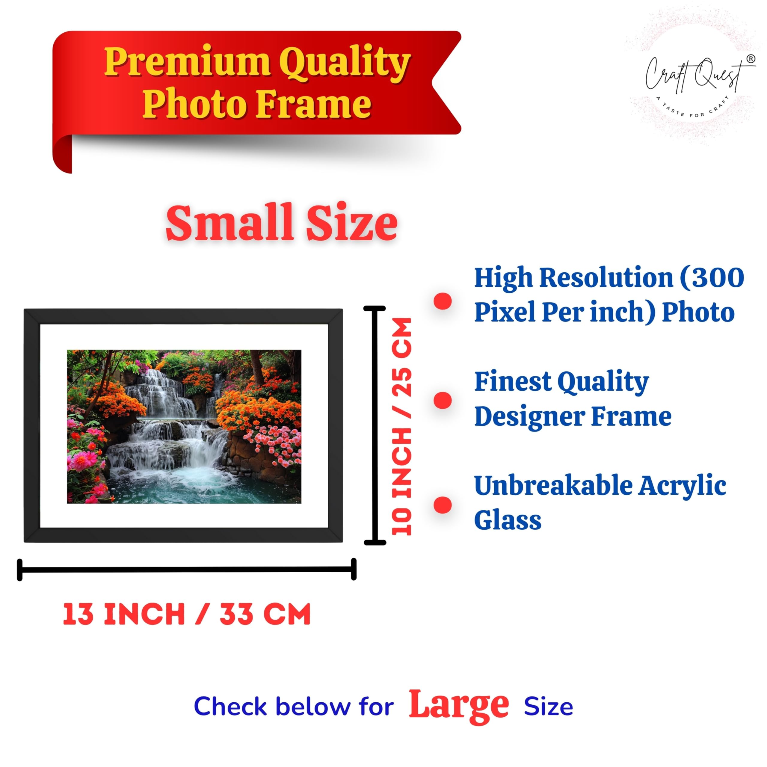 CRAFT QUEST Vastu Waterfall Landscape Scenery Photo Frame With Acrylic Sheet | Living Room, Bedroom | Home Decoration | Best Gifting Option