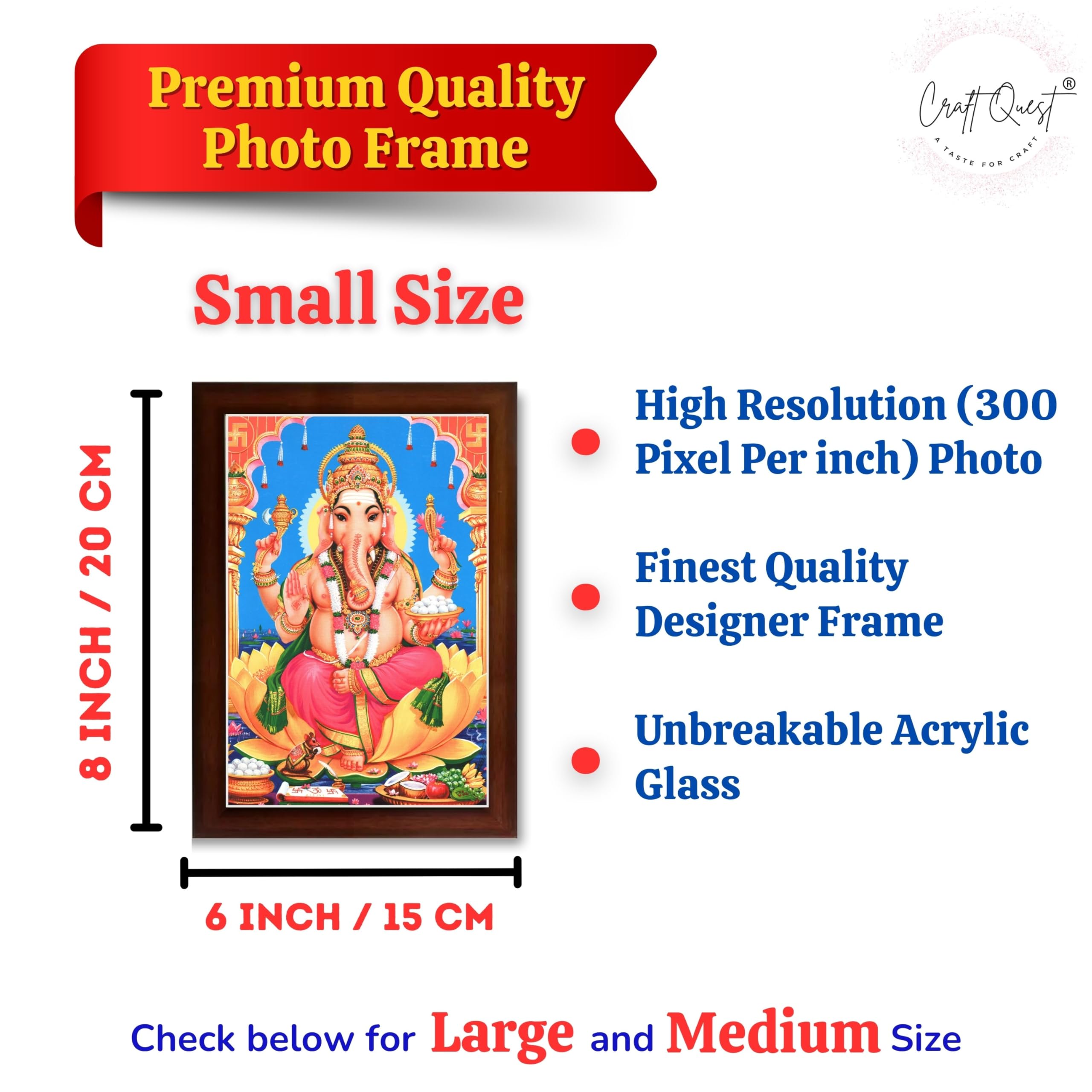 CRAFT QUEST Lord Ganpati Ganesha Wall Hanging Frame for Living Room, Bedroom, Office & Pooja Room Décor GA-212