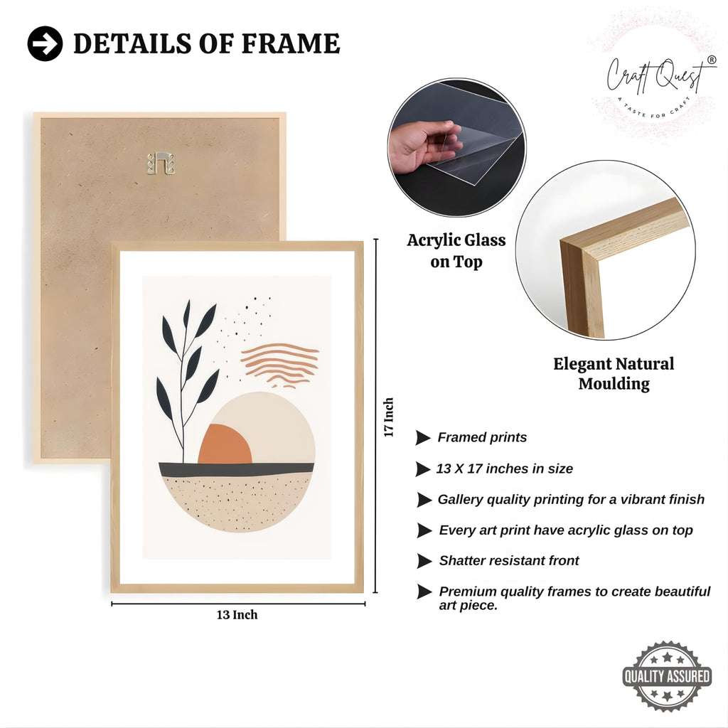 CRAFT QUEST Contemporary Organic Abstract Wall Art | Set of 3 Frames for Home Decoration | Ideal for Living Room, Bedroom & Offices