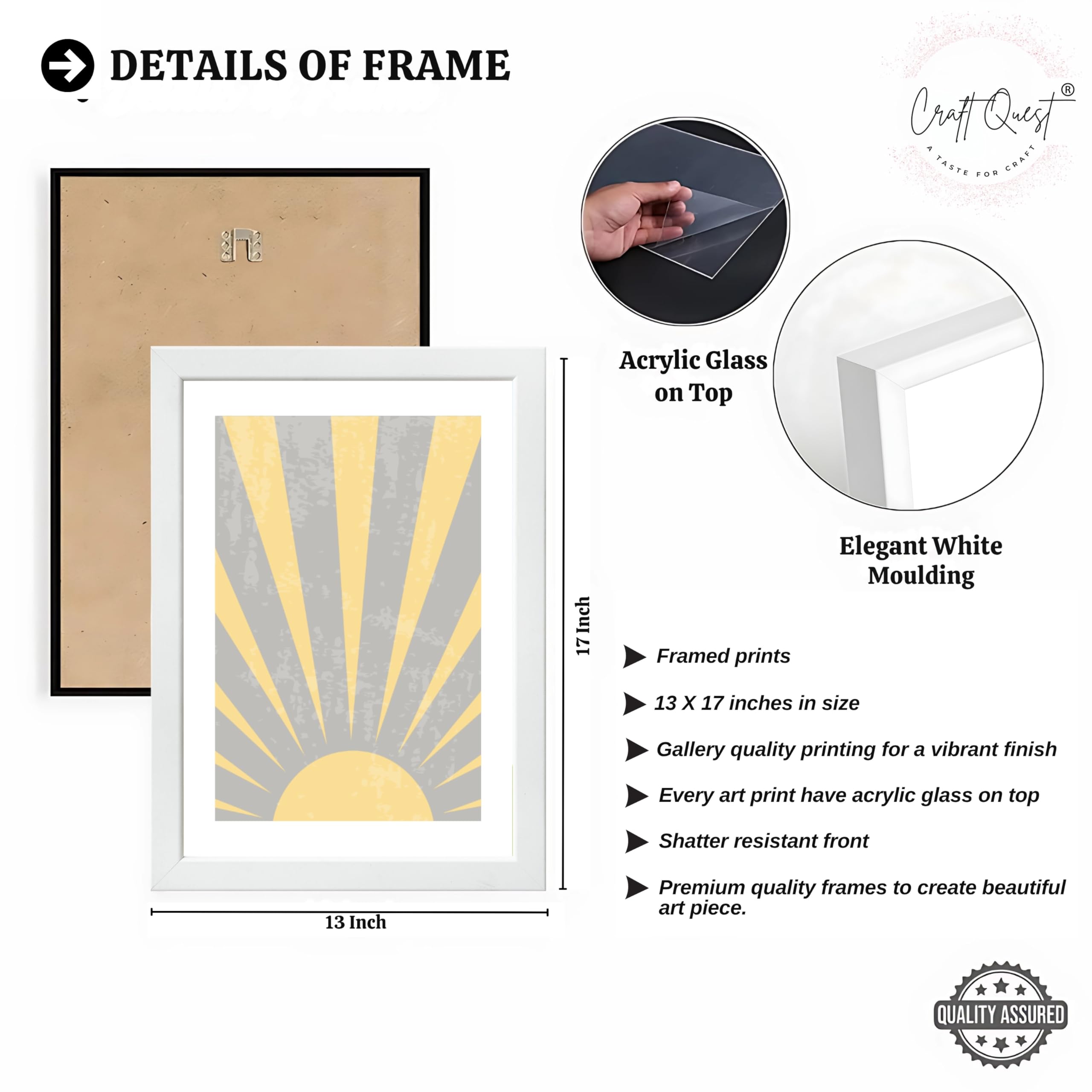 CRAFT QUEST Wall Art Decor Paintings | Set of 3 BOHO Wall Art Frames for Home Decoration | Ideal for Living Room, Bedroom & Offices