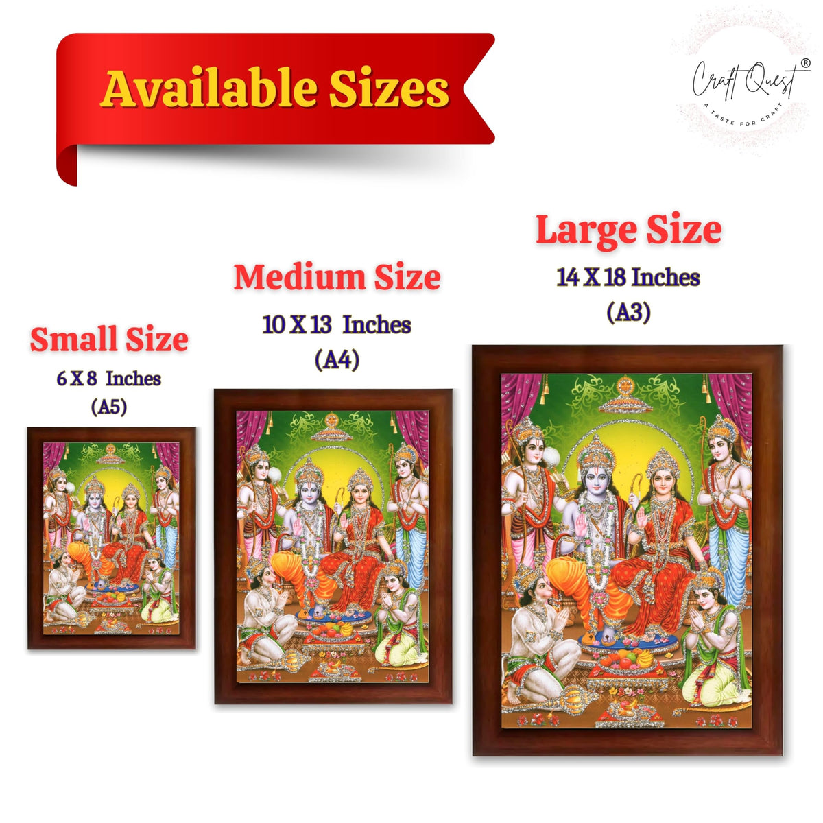 CRAFT QUEST Ram Darbar Lord Shri Rama Sita Parivar Family Wall Painting Framed Home and Pooja Decor
