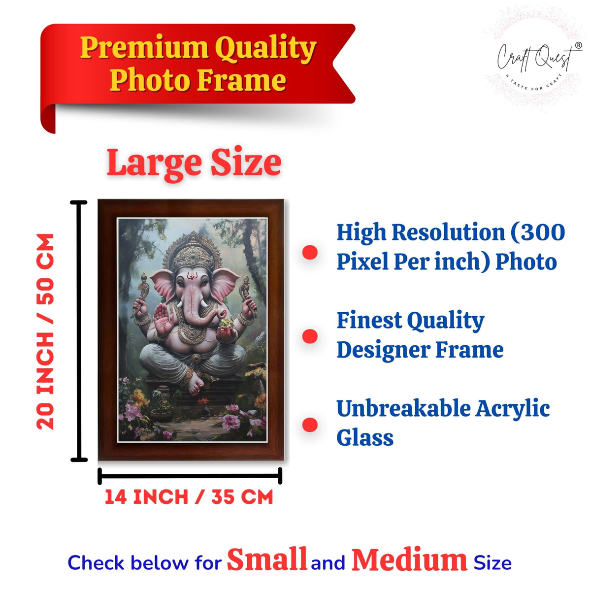 CRAFT QUEST Lord God Ganesh Ganpati ji Hanging Wall Painting Framed For Home Décor