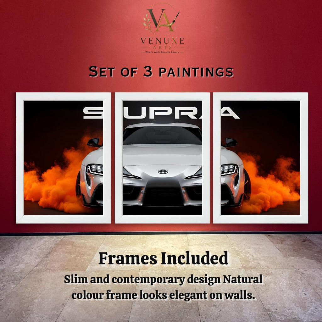VENUXE ARTS Set Of 3 Big Sports Cars Framed Posters Gift Items for Boys Room Wall Decoration Bedroom Living Room Office Studio Décor | Car Poster Frame for Wall Décor