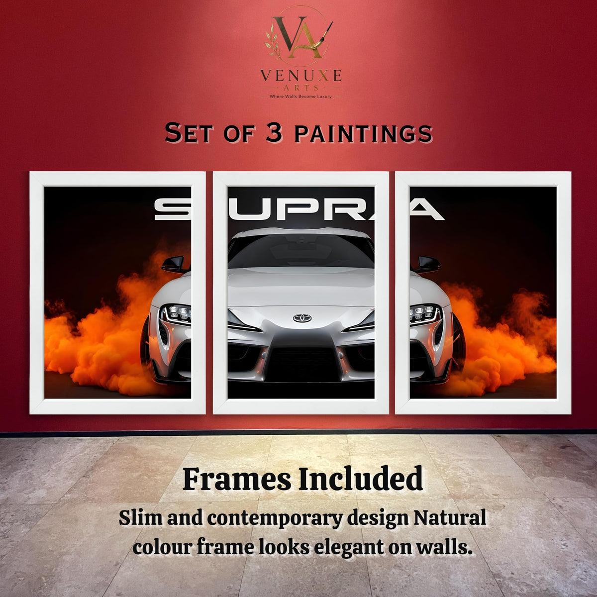 VENUXE ARTS Set Of 3 Big Sports Cars Framed Posters Gift Items for Boys Room Wall Decoration Bedroom Living Room Office Studio Décor | Car Poster Frame for Wall Décor