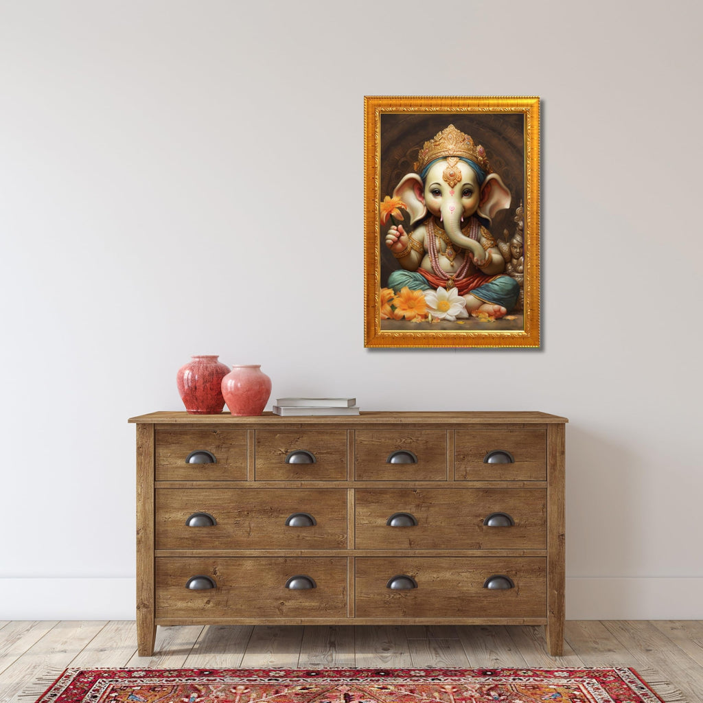 CRAFT QUEST Lord Ganesha Ganpati ji Abstract Modern Wall Painting With Frame For Home and Office Décor