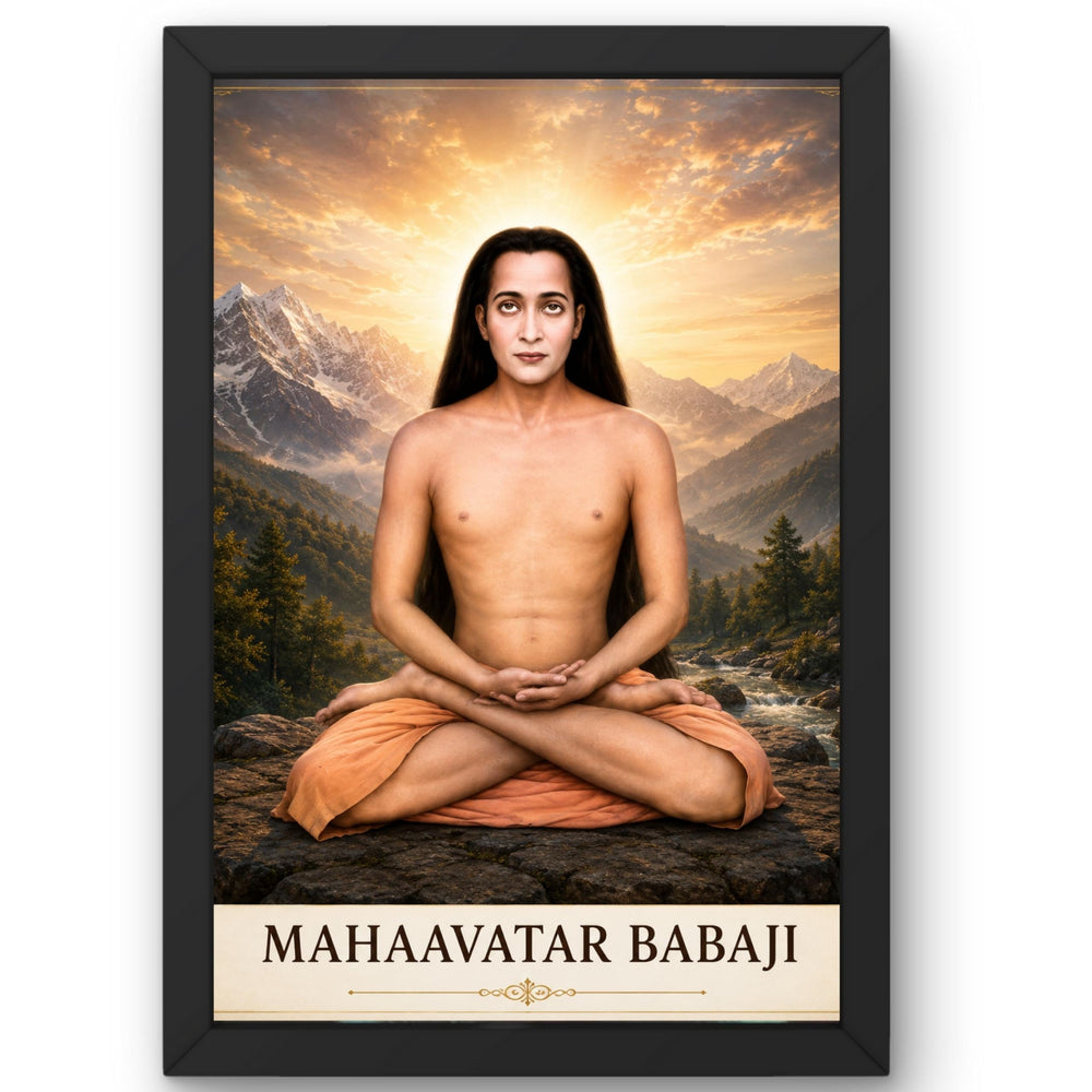 CRAFT QUEST Shree Mahavatar Babaji Portrait Photo Frame for Wall | Spiritual Guru Religious Wall Art | Devotional Photo for Home, Mandir, Puja Room & Gifting