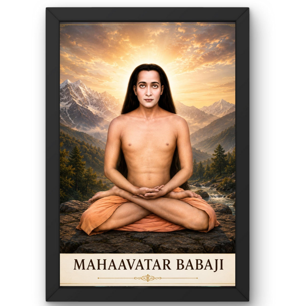 CRAFT QUEST Shree Mahavatar Babaji Portrait Photo Frame for Wall | Spiritual Guru Religious Wall Art | Devotional Photo for Home, Mandir, Puja Room & Gifting