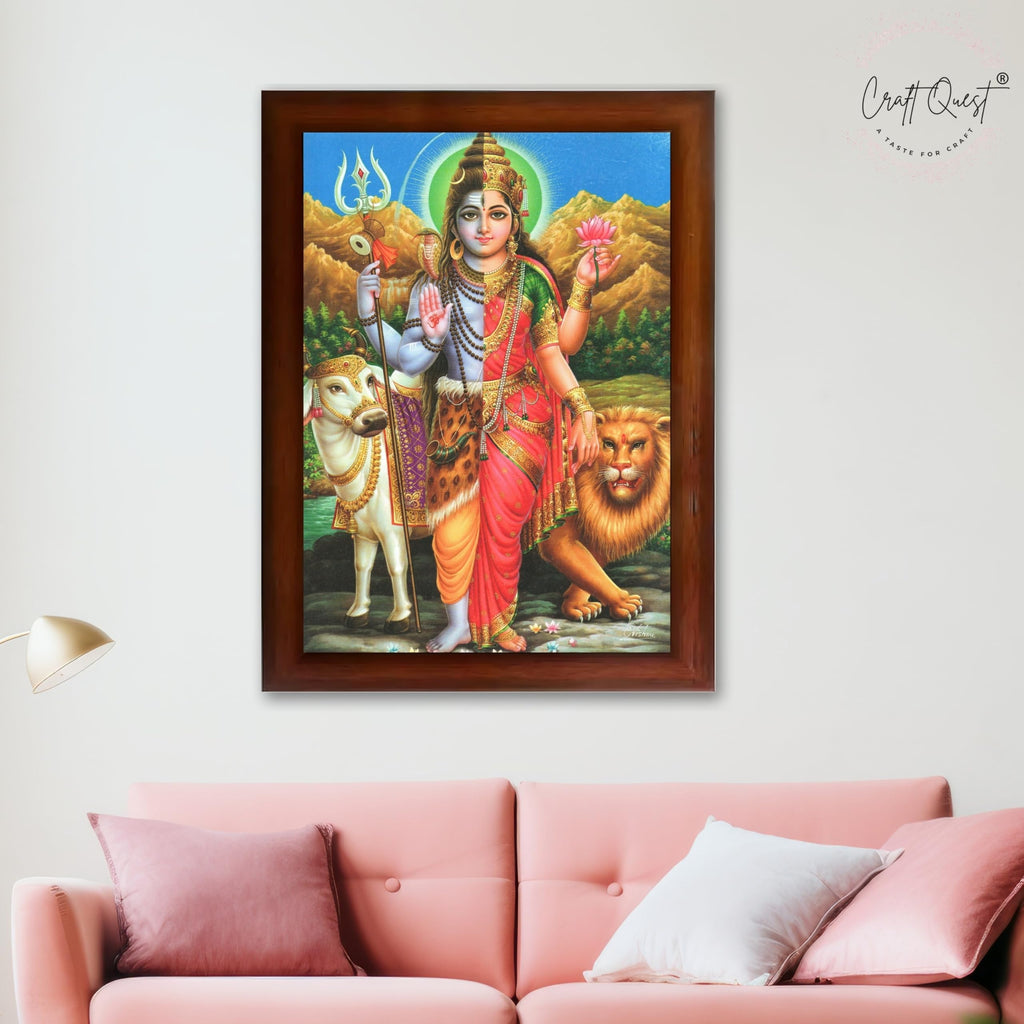 CRAFT QUEST Ardhanarishvara Arthanareeswara Shiv Parvati Photo Frame | God Spiritual Framed | Ideal for Home, Office, Temple & Puja Room, Wall Decor