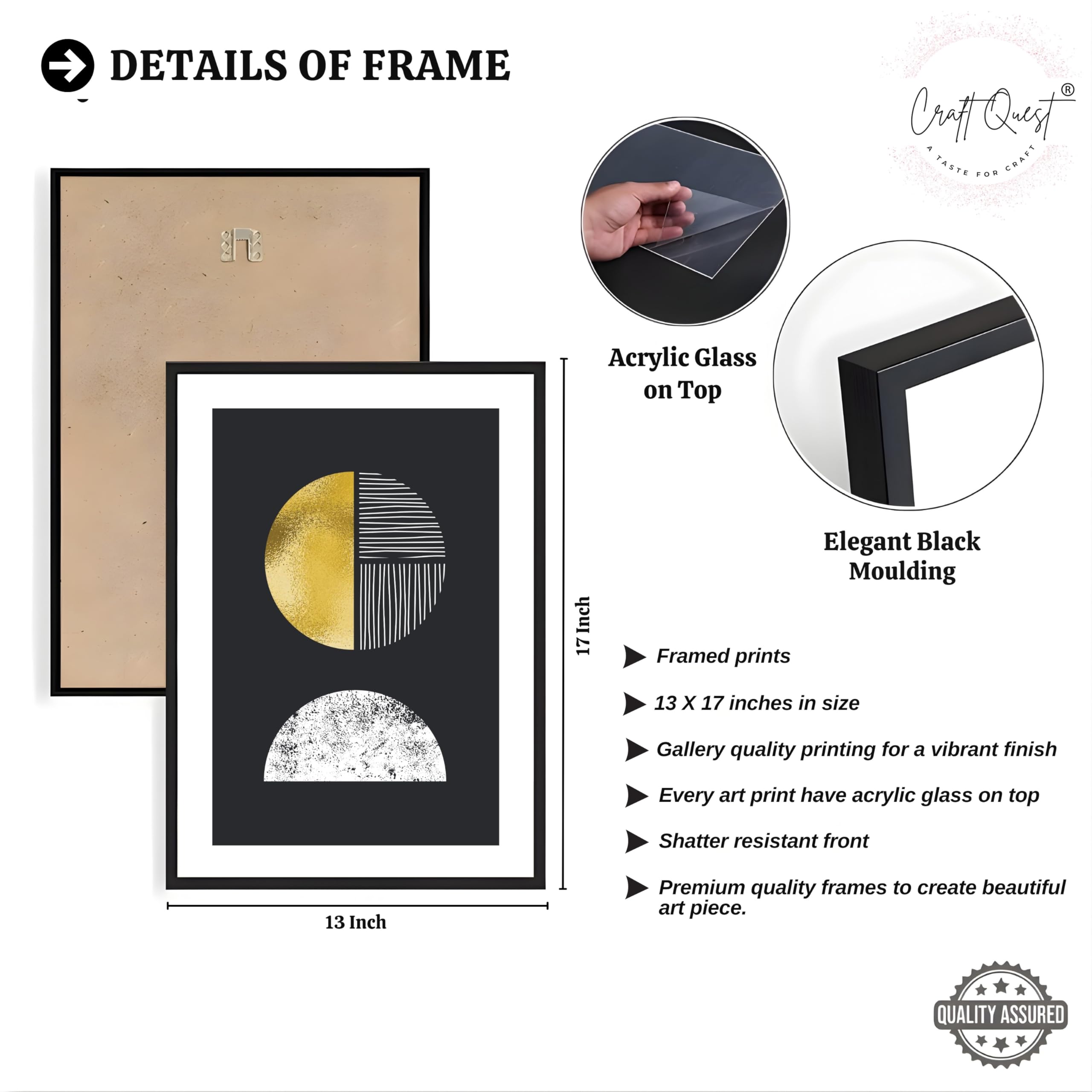 CRAFT QUEST Modern Minimalist Mid Century Abstract Wall Art | Set of 3 Frames for Home Decoration | Ideal for Living Room, Bedroom & Offices
