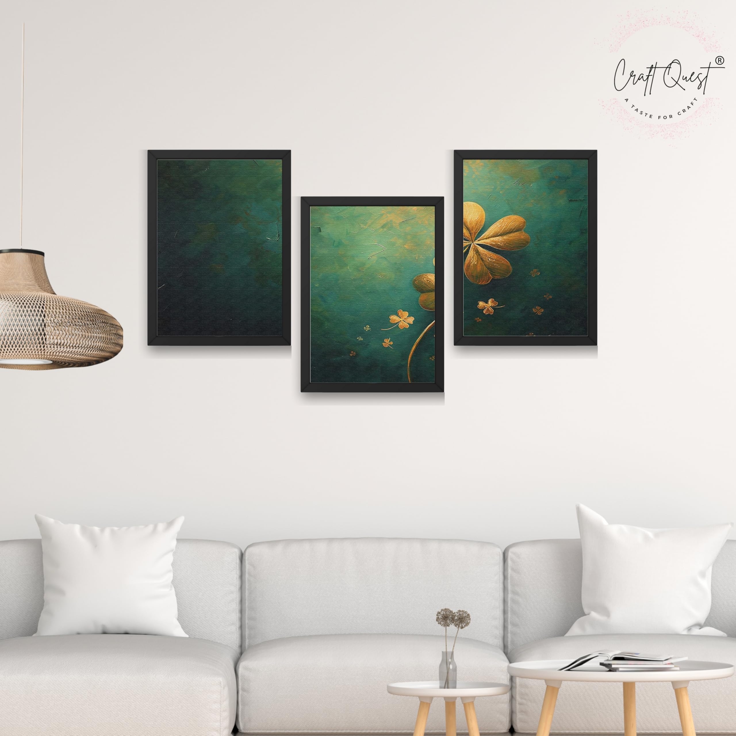 CRAFT QUEST Nature Inspired Flowers & Leaves Wall Art | Set of 3 Frames for Home Decoration | Ideal for Living Room, Bedroom & Offices