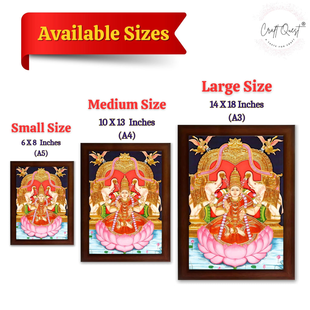 CRAFT QUEST Goddess Lakshmi Maa Vaibhav Laxmi Wall Painting Photo Framed | Acrylic Glass, Lightweight | Ideal for Home, Office, Temple & Puja Room, Wall Decor